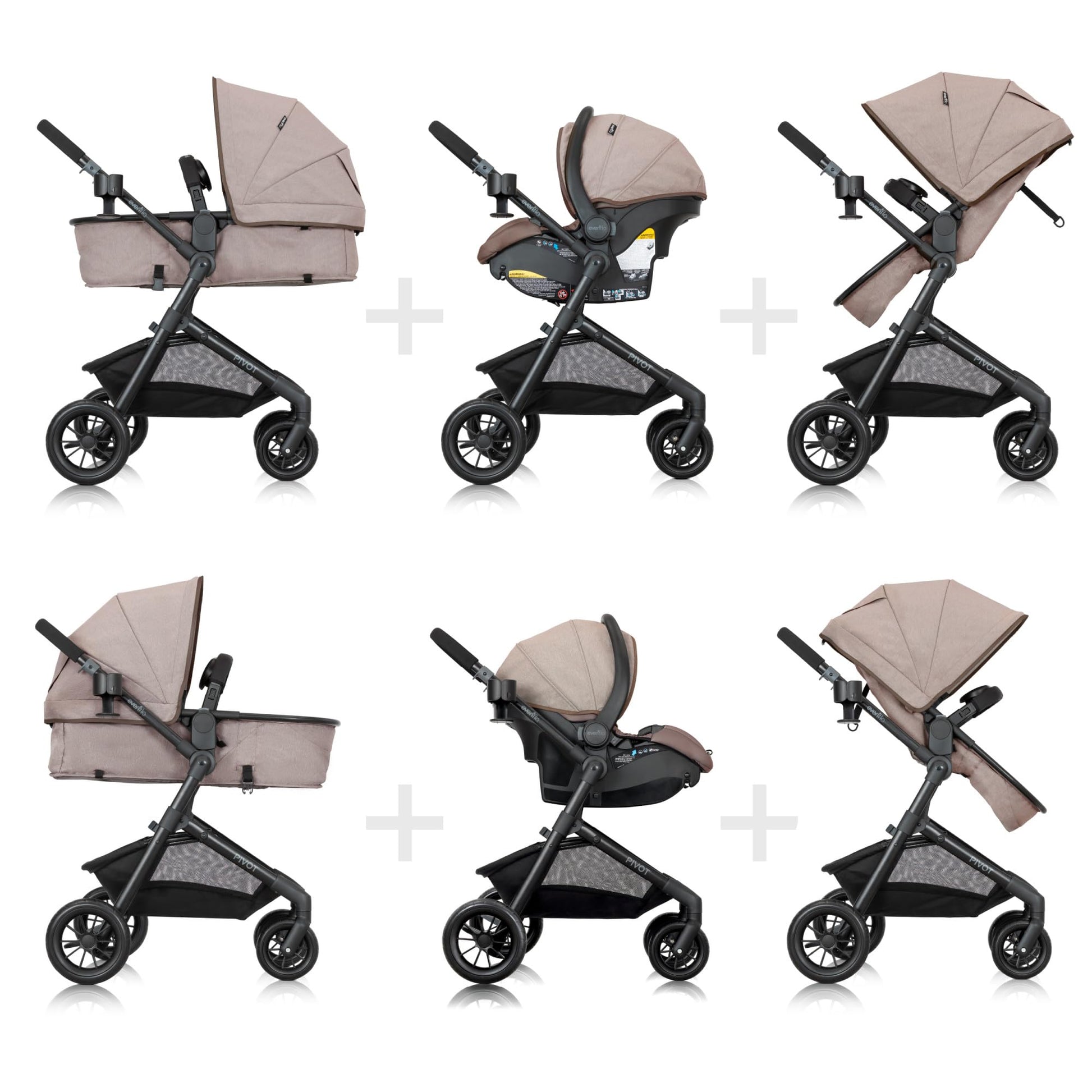 Evenflo Pivot Modular Travel System with LiteMax Infant Car Seat (Desert Tan)