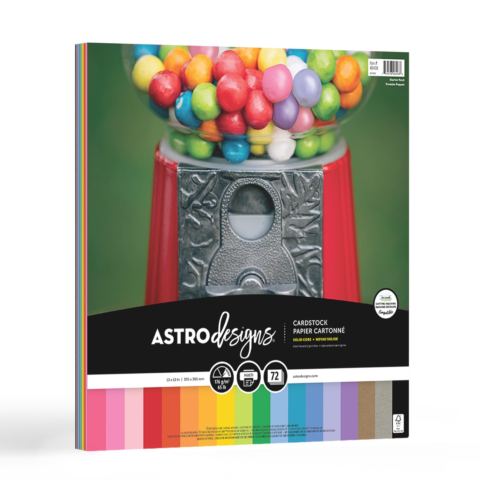 Astrodesigns/Creative Collection Cardstock Starter Kit، 12 × 12 بوصة، 65 رطل/176 جرامًا لكل متر مربع، تشكيلة من 18 لونًا، 72 ورقة (46408-03)