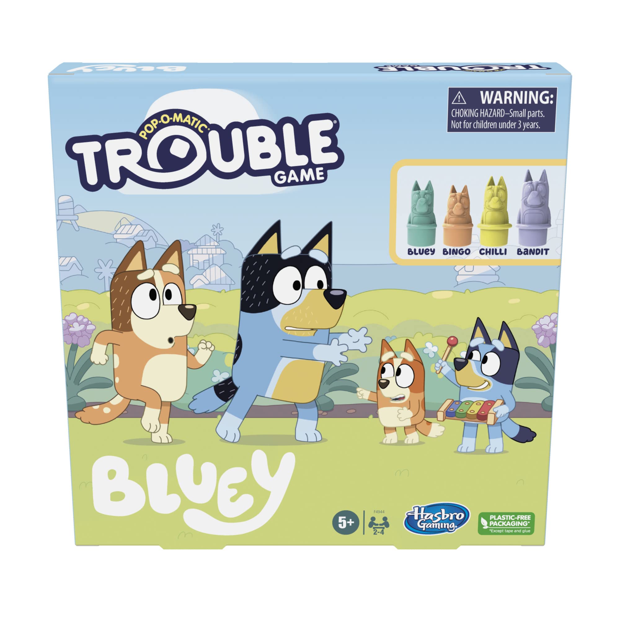 Hasbro Gaming Trouble: Bluey Edition Brettspiel für Kinder, 2-4 Spieler, Rennen mit Bluey, Bingo, Bandit oder Chilli ins Ziel, ab 5 Jahren (Amazon Exclusive)