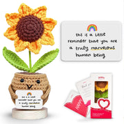 Gossby Positive Sunflower Doll Crochet with Card - This is A Little Reminder - Appreciation Gift for Coworker, Best Friend, Teacher, Sister, Mom - Christmas, Birthday, Thank You Gift for Women, Men