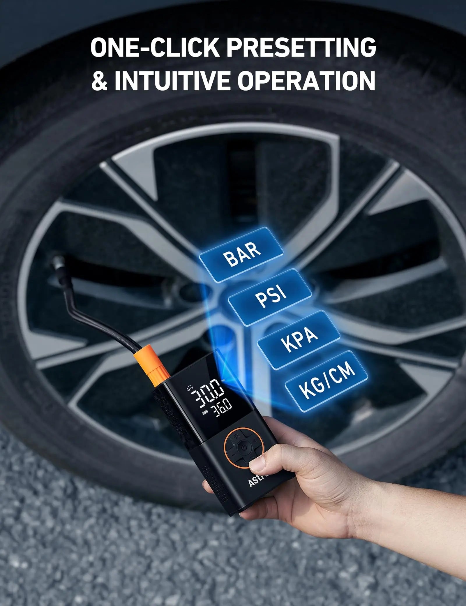 AstroAI L7 Tire Inflator Portable Air Compressor Cordless Mini Bike Pump with Digital Dual Values Display, 150 PSI Car Tires Air Pump with LED Lights&Pressure Gauge for Auto, Motorcycles, Bikes, Balls