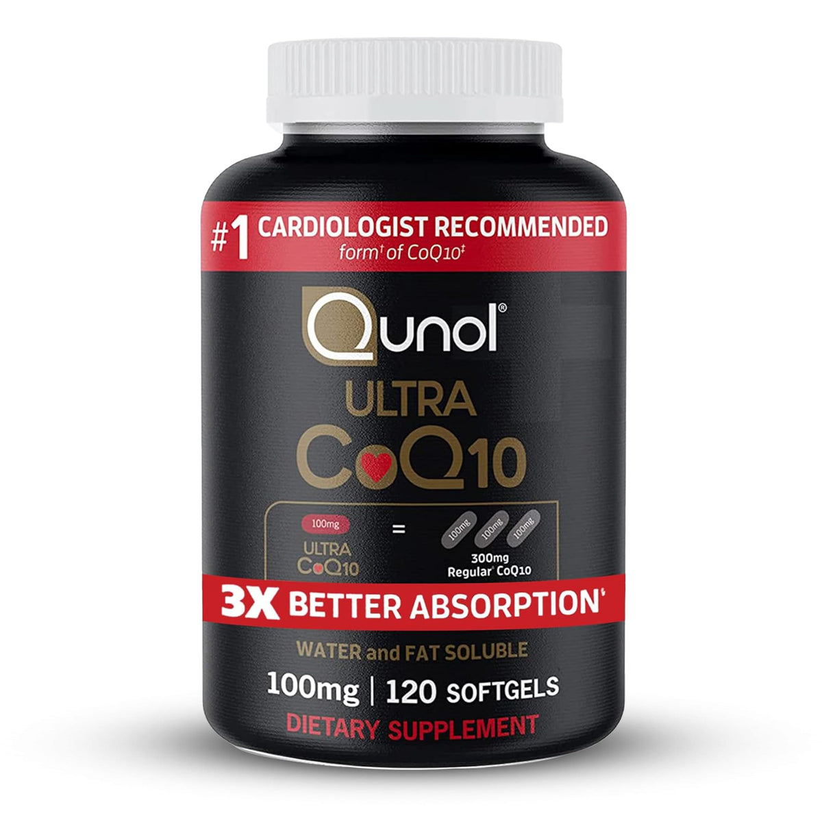 Qunol CoQ10 100mg Softgels, Ultra CoQ10 100mg, 3x bessere Absorption, Antioxidans für Herzgesundheit & Energieproduktion, Coenzym Q10 Vitamine und Nahrungsergänzungsmittel, 4 Monatsvorrat, 120 Kapseln
