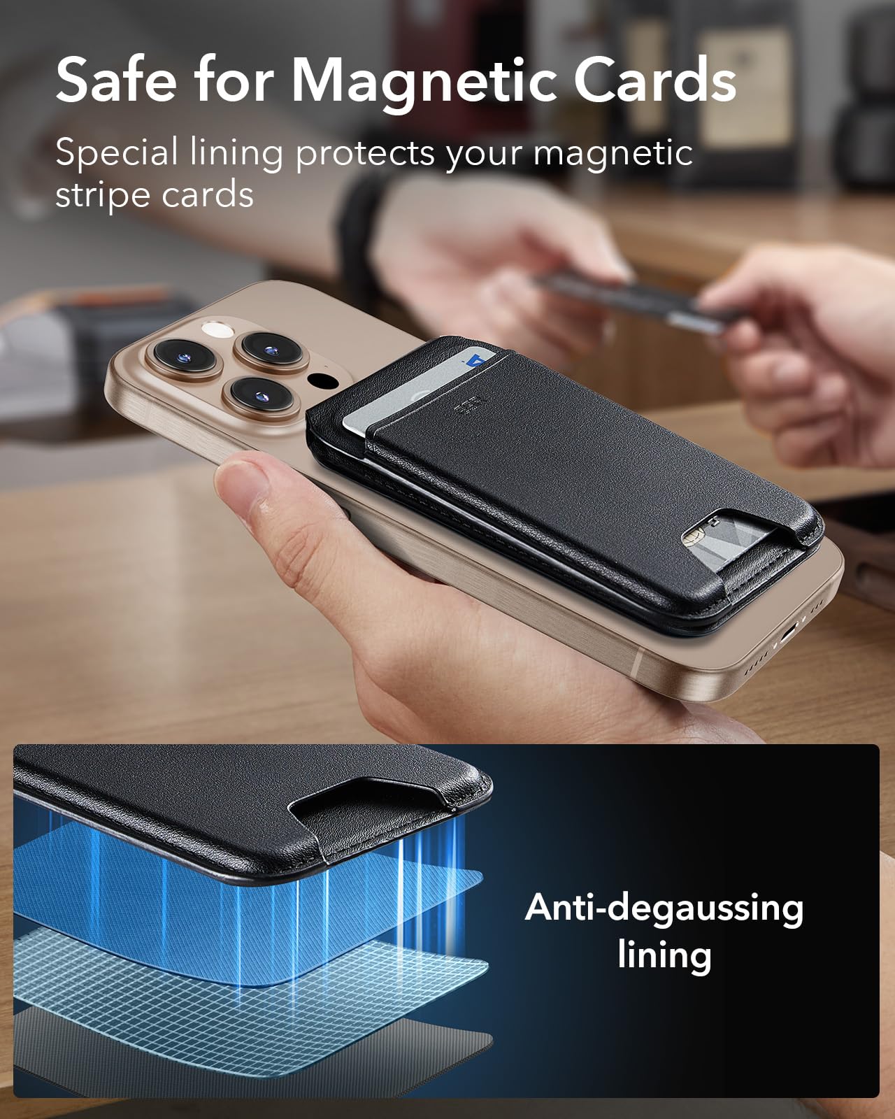 ESR Upgraded for MagSafe Wallet, 5 Card Holder, RFID Blocking, Magnetic Wallet for iPhone with Adjustable Stand, Slim for iPhone 17/16/15/14/13/12 Series, Not for 13/12 Mini, Vegan Leather, Black