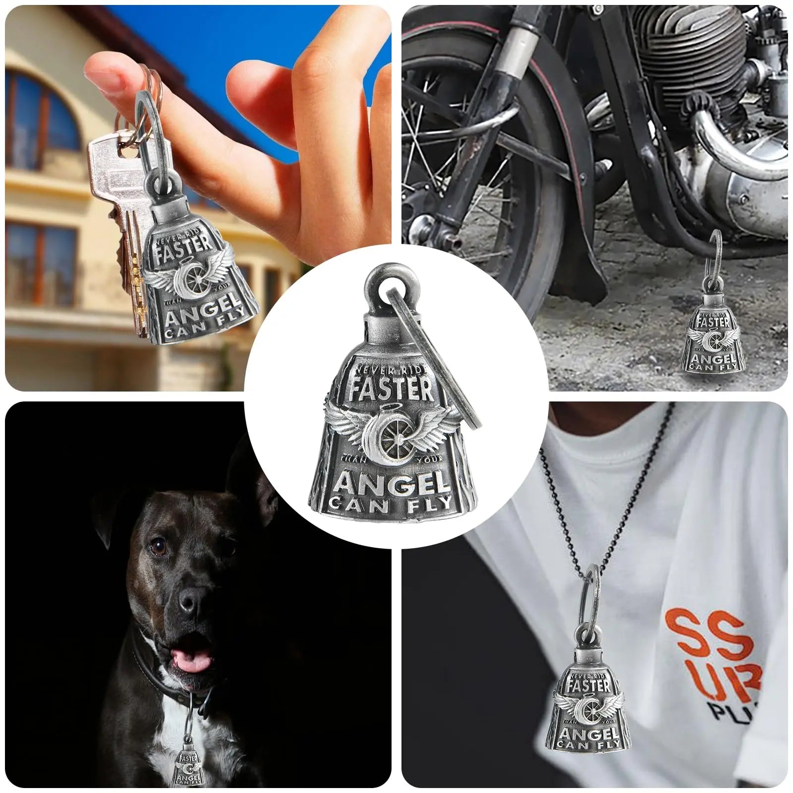 Motorcycle Bells for Bikers Guardian Angel Gremlin Motorcycle Bells for Motorcycle Rider Key Chain for Luck (Never Rider Faster Than Your Angel Can)