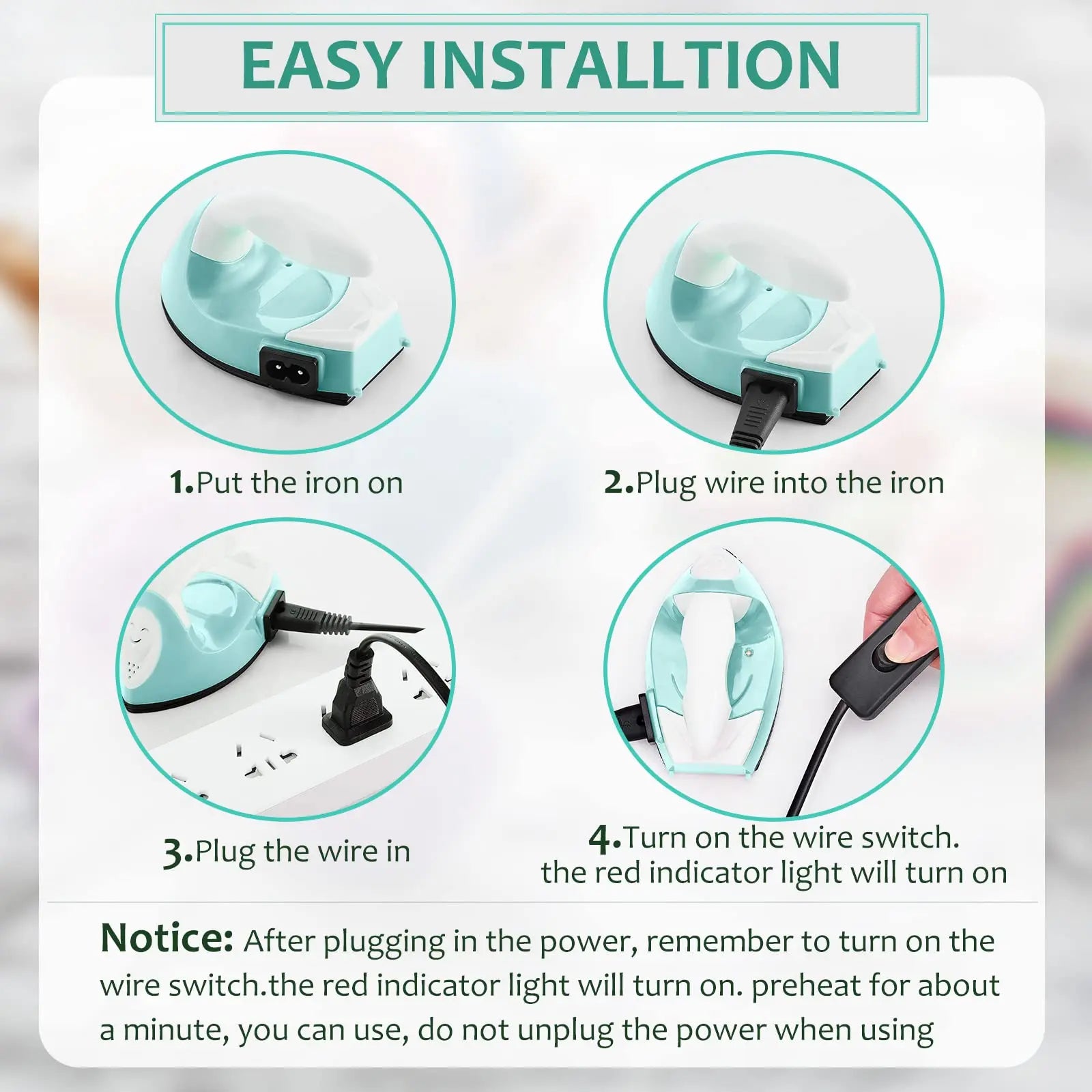 Honoson Mini Craft Iron Mini Heat Press Small Iron Portable Handy Tiny Flatiron with Charging Base Accessories for Fuse Beads Patch DIY Shoes T-Shirts Heat Transfer Vinyl Projects(Mint Green)