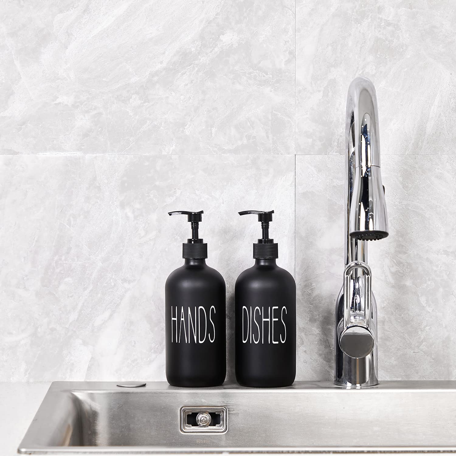 COHOSEGE Glass Soap Dispenser Set 2 Pack,Contains Hand and Dish Soap Dispenser.Premium 16 Oz Black Kitchen Soap Dispenser Set for Kitchen Sink and Farmhouse Decor