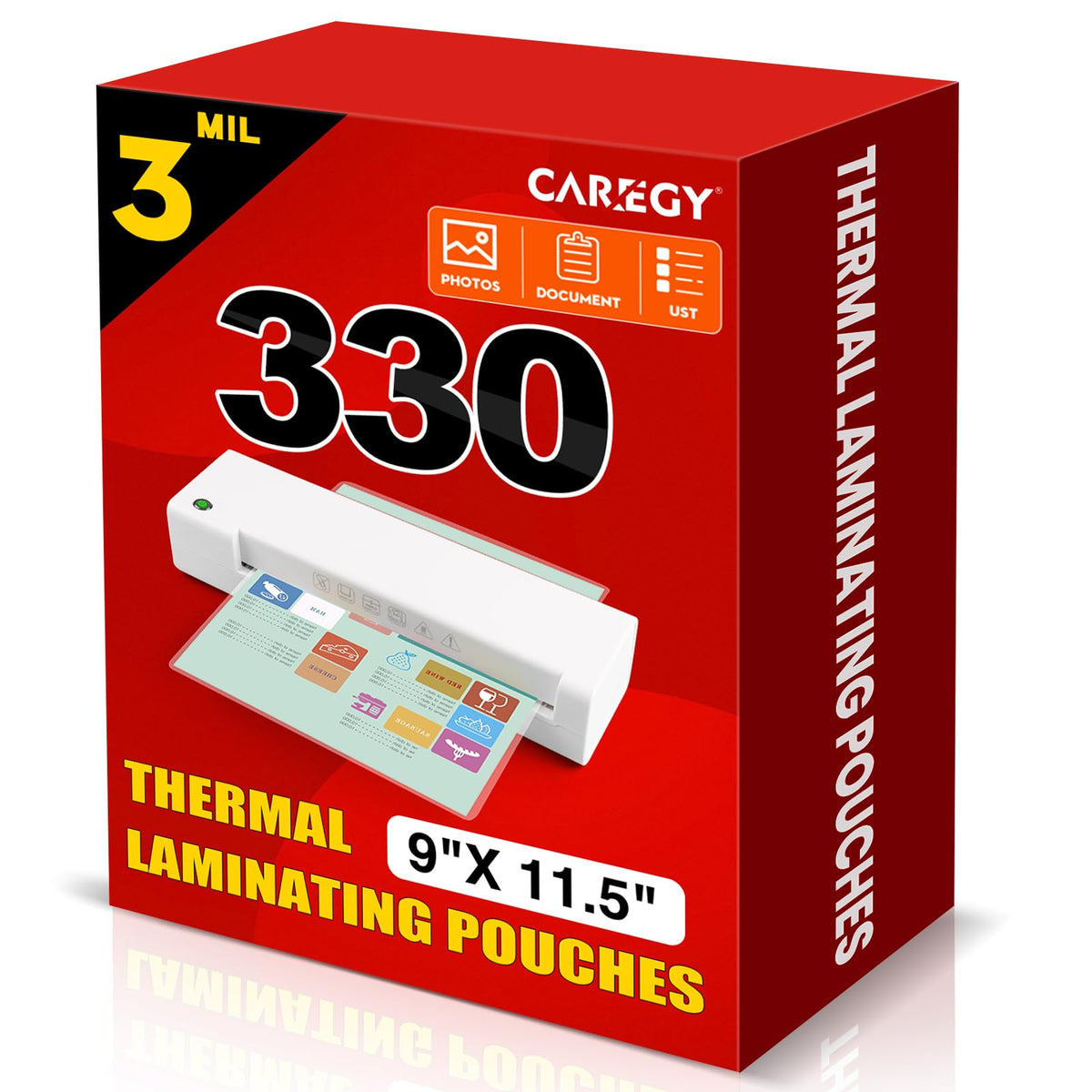 CAREGY Thermolaminierfolien, 330 Stück Laminierfolien, 3 Mil, 9 x 11,5 Zoll Laminierpapier für Laminiergeräte, mit abgerundeten Ecken, Letter-Format, Büro- und Schulbedarf