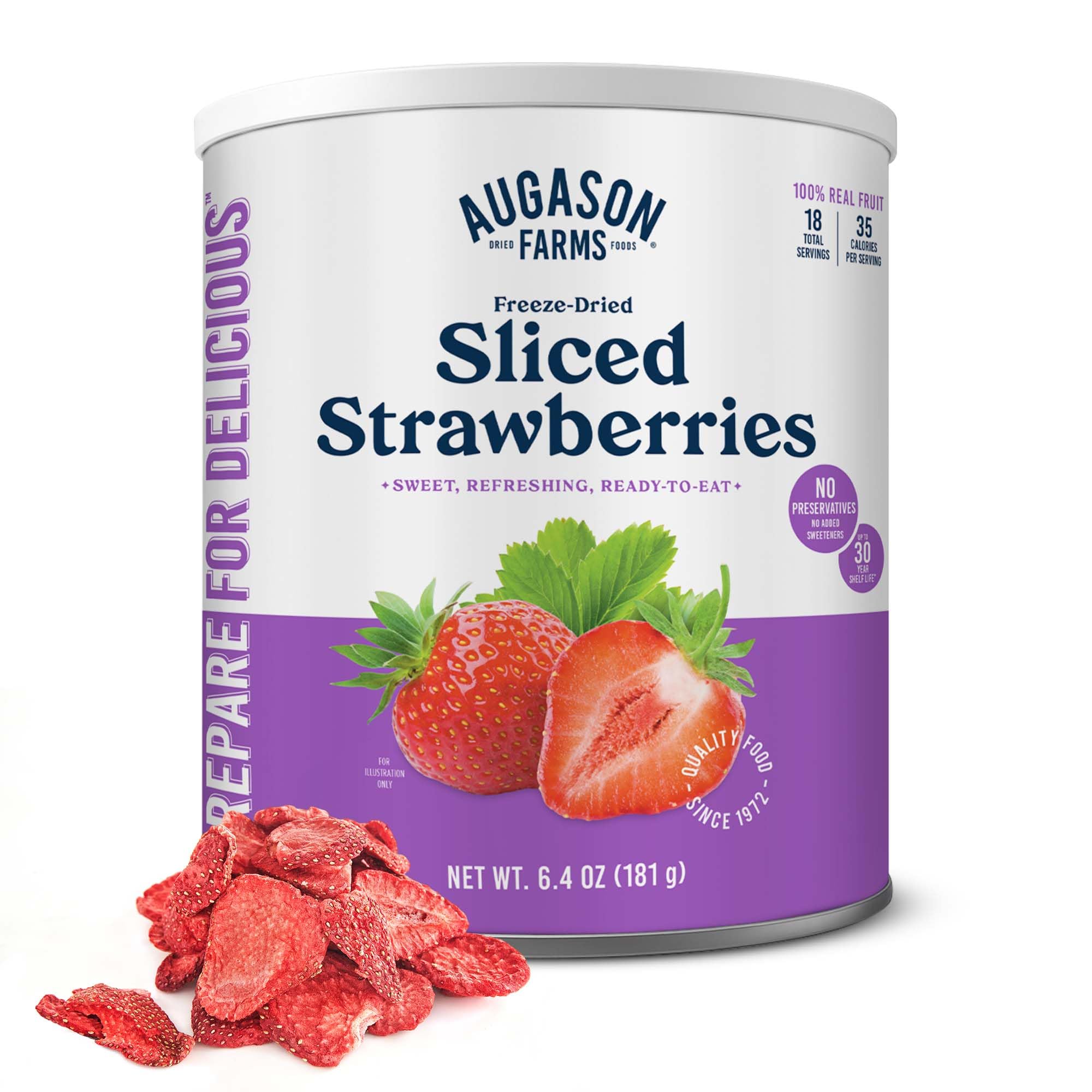 Augason Farms Freeze Dried Sliced Strawberries Can - Gluten Free Snack for Baking, Smoothies, and Emergency Storage - Healthy Individual Fruit Snacks - 6.5 Ounces (18 Servings)