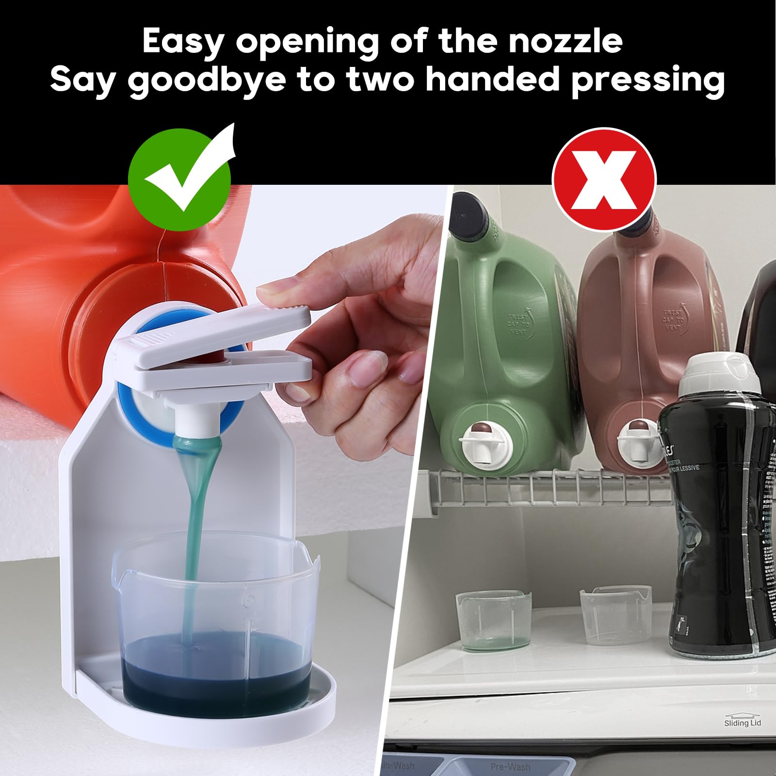 KMOUANTS Laundry Detergent dispenser Cup Holder,Nozzle Upgraded Labor-Saving Switch Easily No More runny or Messy Laundry Detergent, Laundry Cup Holder and drip Tray room organization and storage