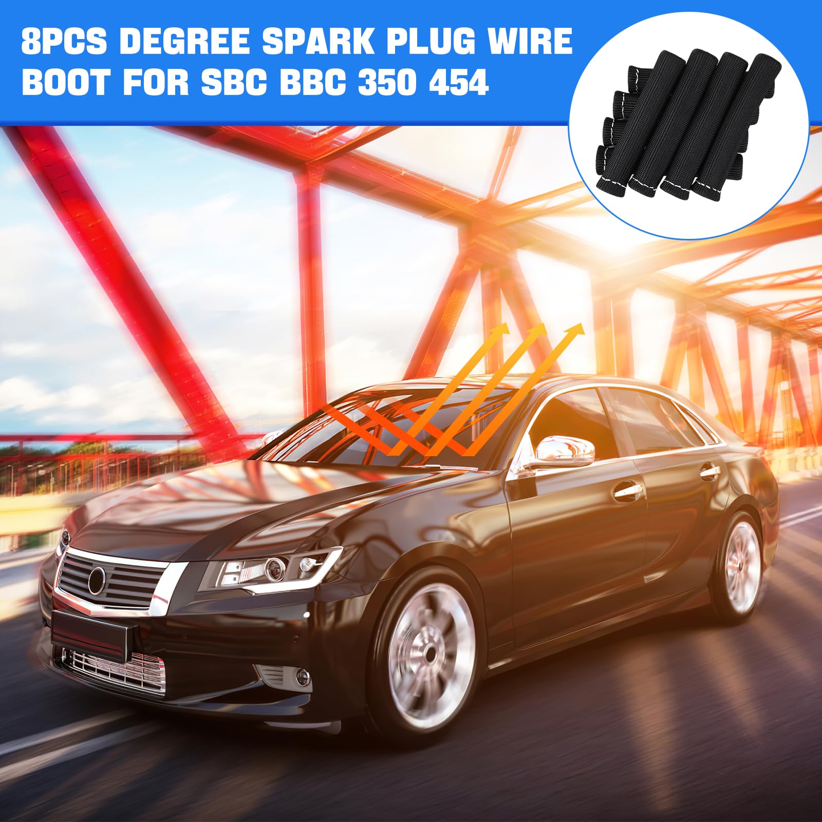 SHINEHOME Spark Plug Wire Heat Shield Sleeve 2500° Spark Plug Boot Protector Boots Wrap for SBC BBC 350 454 8PCS Plug Wire Covers
