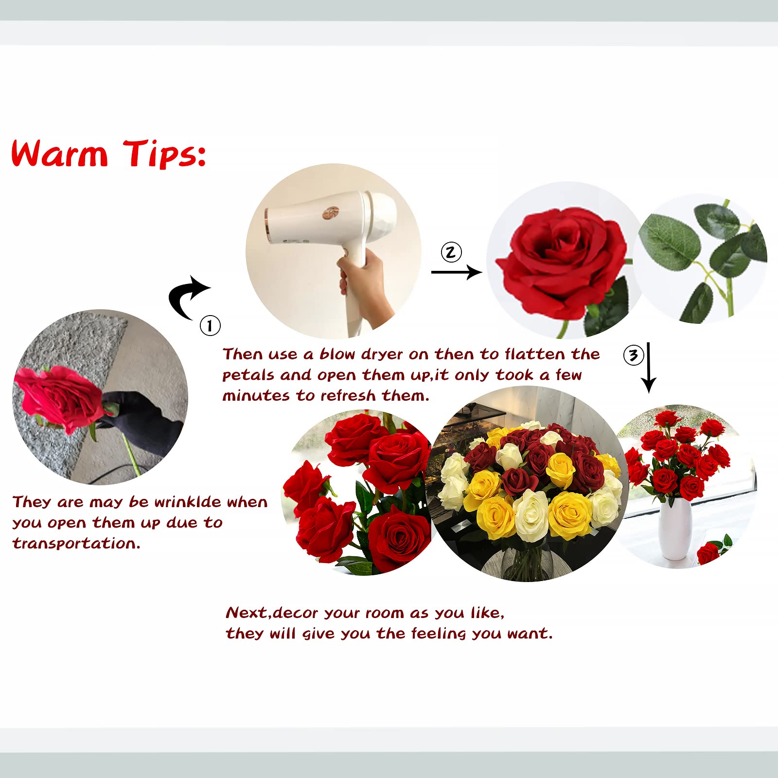 Hawesome 12PCS Artificial Silk Flowers Realistic Roses Bouquet Long Stem for Home Wedding Decoration Party A-Red -1