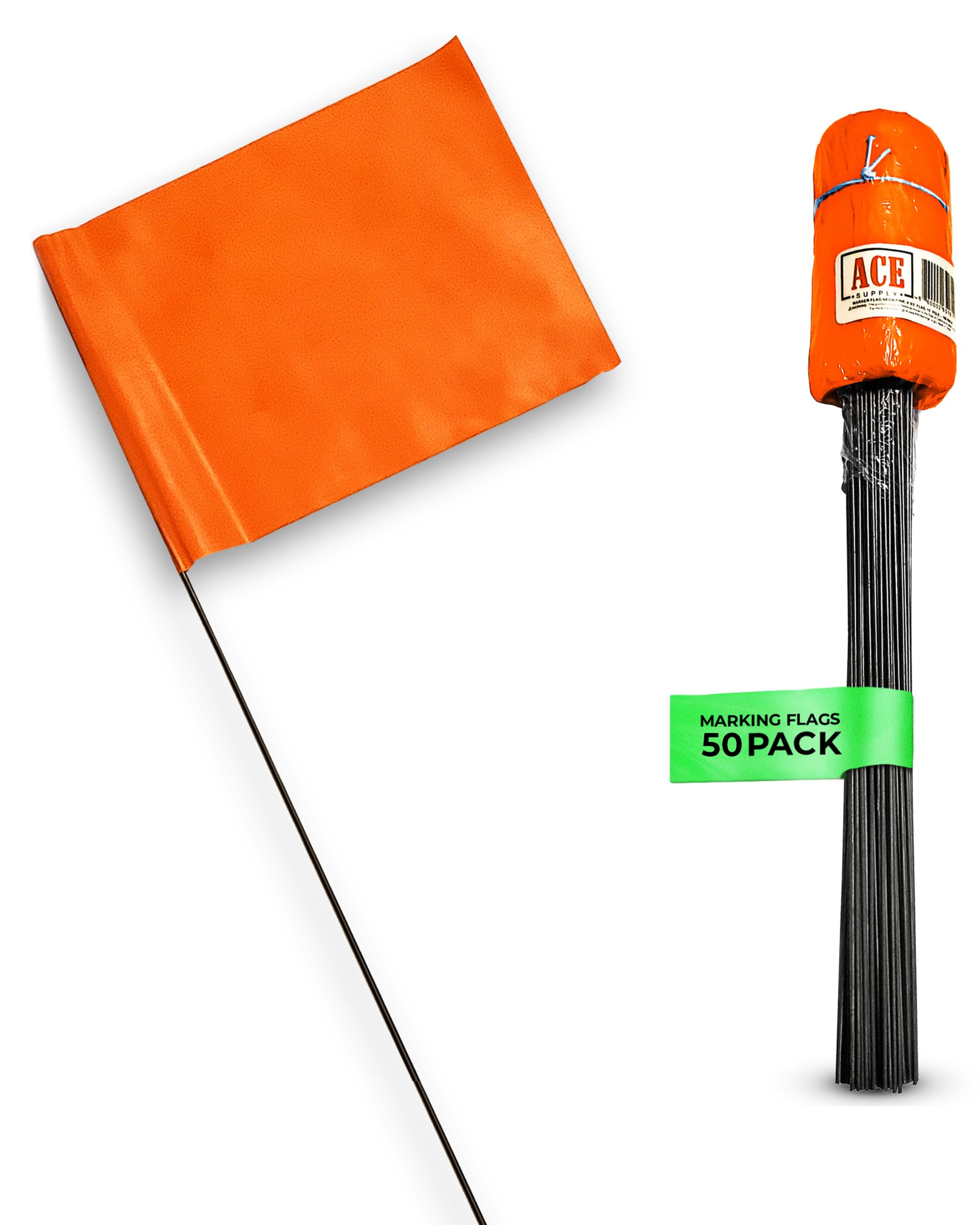 Fluorescent Orange Yard Marking Flags - 4x5x15 Inch Marker Flags - 50 Pack - Markers For Lawn, Irrigation, Landscaping, Survey & Sprinkler Head Marking