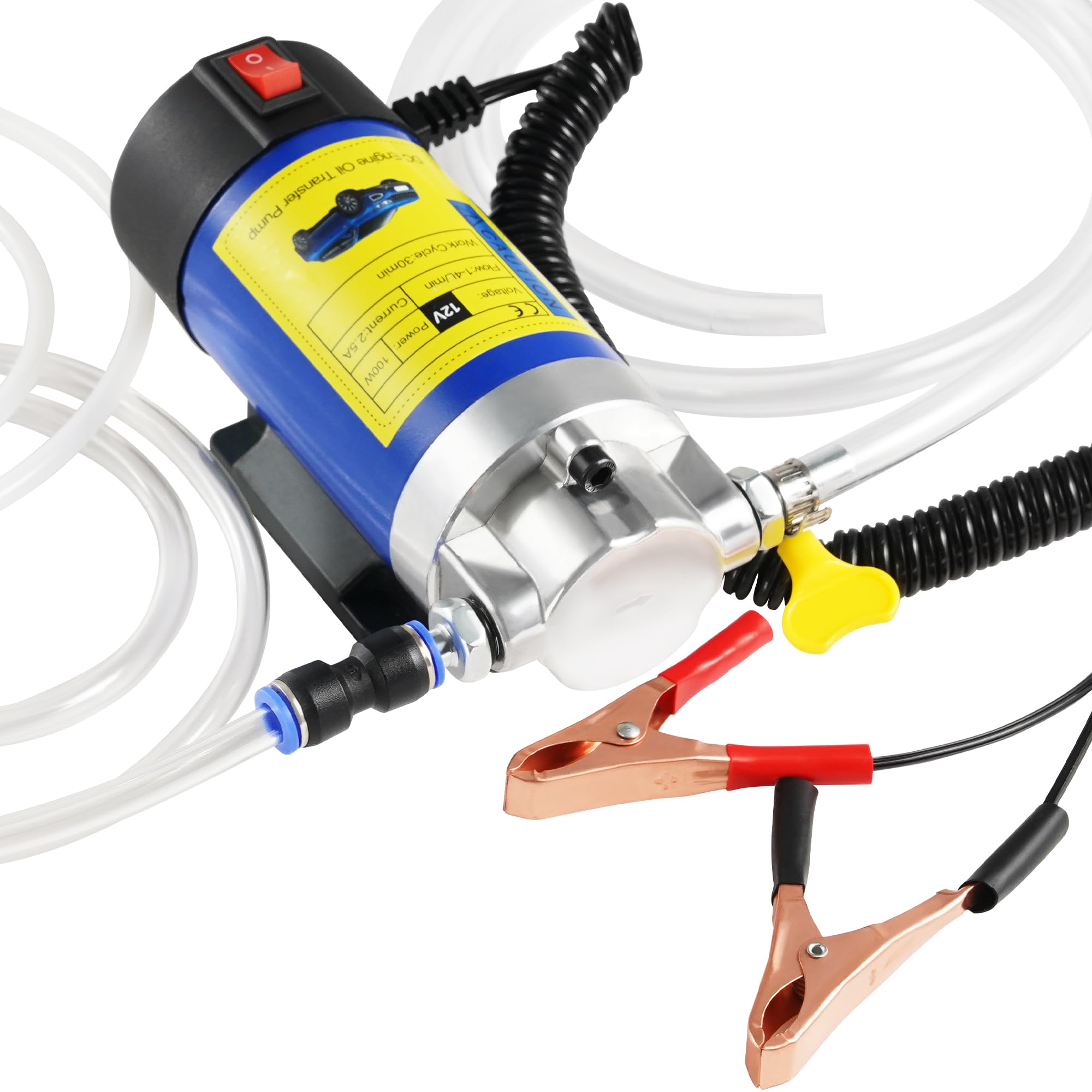 Ölpumpe 12V 100W, Ölabsaugpumpe für Motorölwechsel, elektrische Flüssigkeitstransferpumpe für Motoröl, Getriebeöl, Getriebeölentfernung, selbstansaugende Öltransferpumpe für Auto, Rasenmäher, Marine