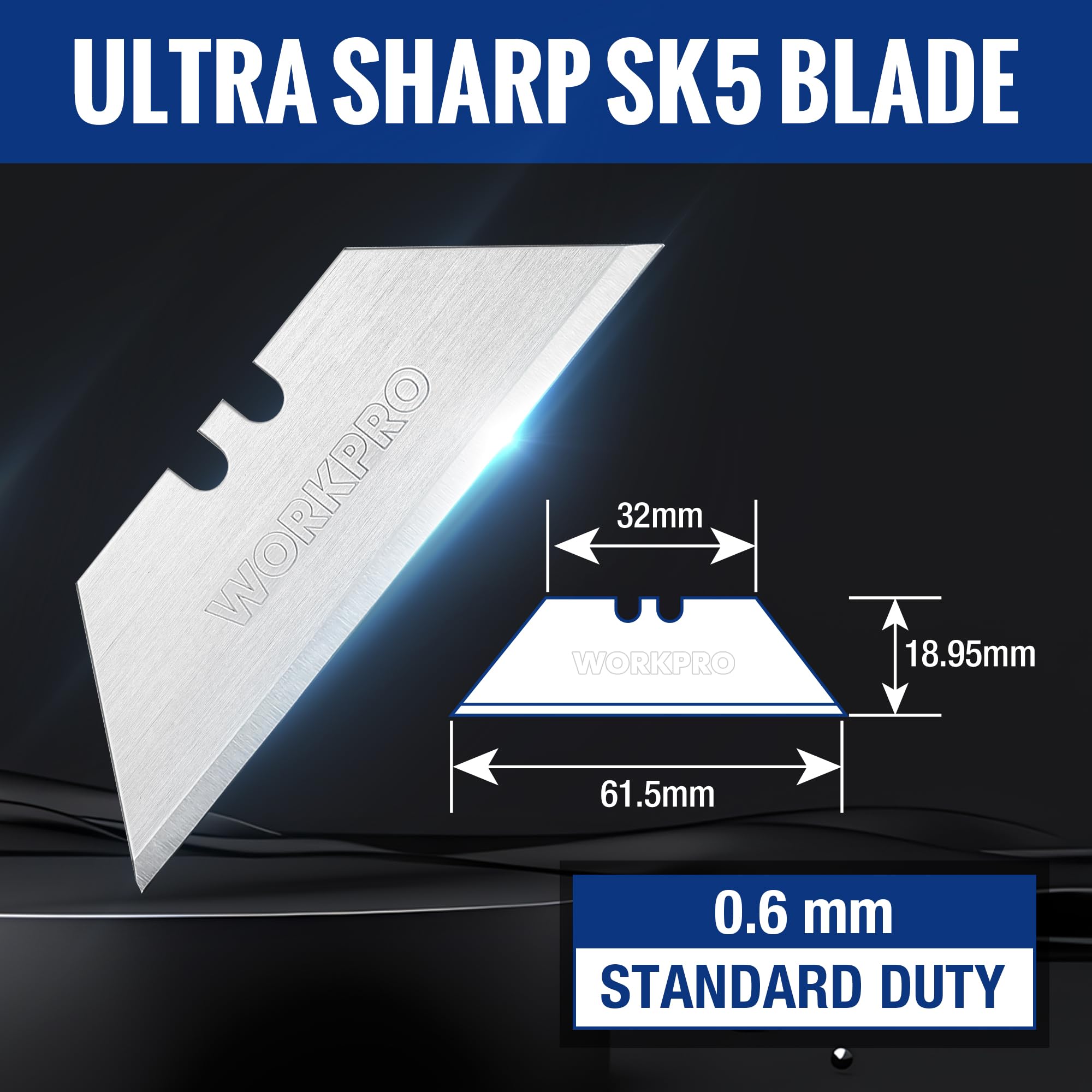 WORKPRO Utility Knife Blades, SK5 Steel, 100-Pack with Dispenser