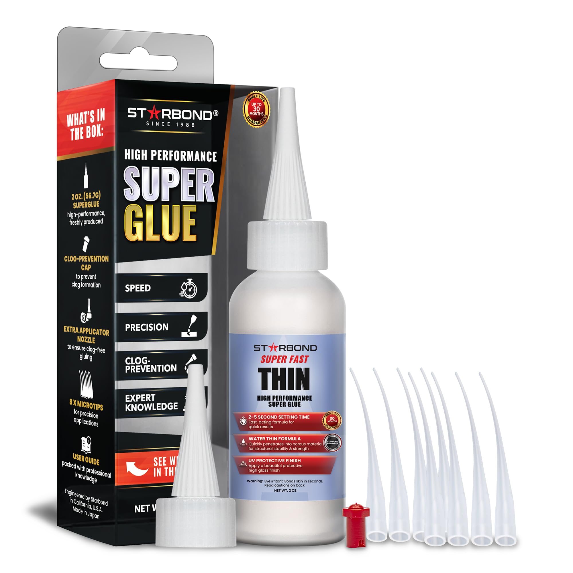 Starbond Super Fast Thin, Premium Instant CA (Cyanoacrylate Adhesive) Super Glue Plus Extra Cap and Microtips, (for Woodturning, Pen Turning, Hobby, Stabilizing, Finish, Inlay) (2 Ounce)