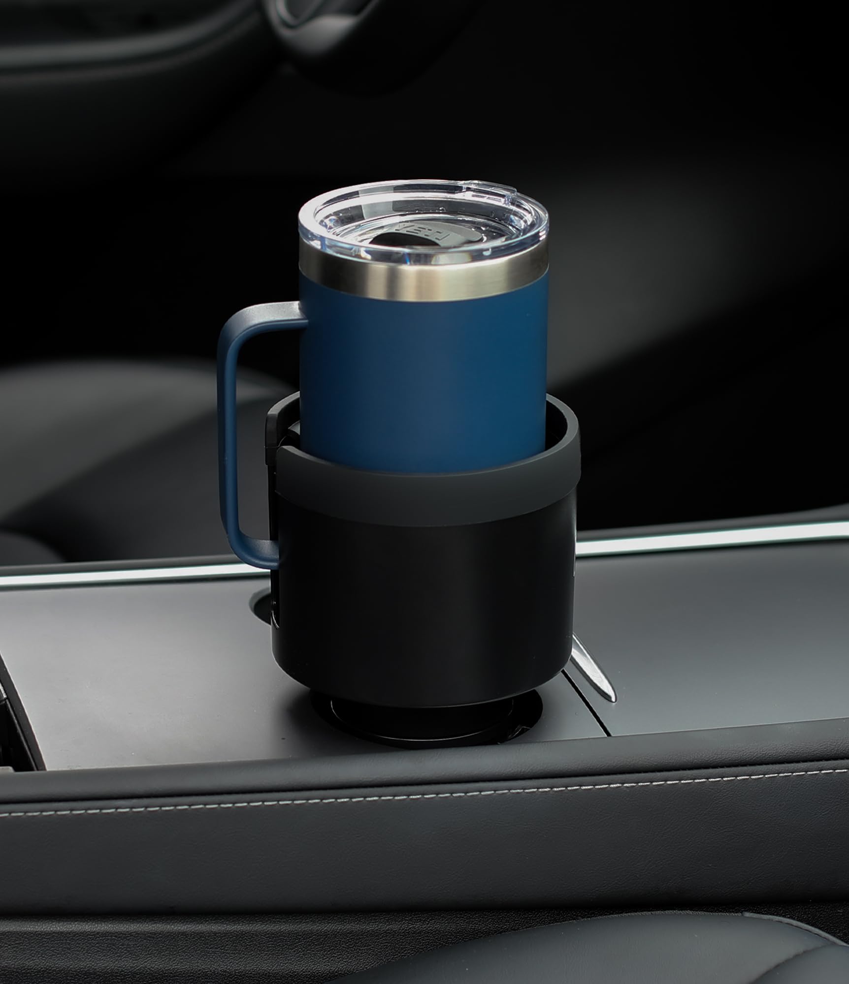 Seven Sparta Car Cup Holder Expander with Adjustable Base, Compatible with Hydro Flasks 32/40 Ounce, Compatible with Yeti Ramblers 20/26/30 Ounce, Other Bottles in 3.4"-3.8" (Black)