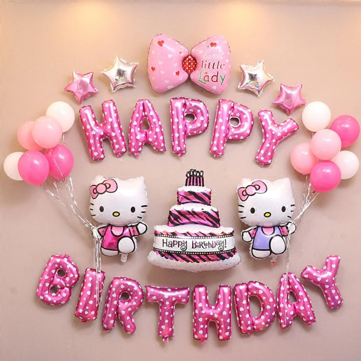 24 Teile – Kitty-Geburtstagsdekorationen | Süße rosa Partyzubehör Luftballons Banner | Buntes Partydekor für Mädchen und Kleinkinder