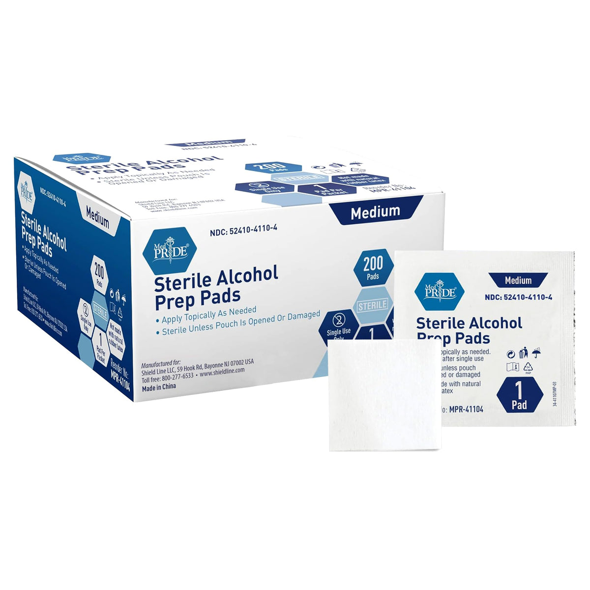 MED PRIDE sterile Alkohol-Tupfer, antiseptisch, 70% Isopropylalkohol, einzeln verpackt, medizinische 2-lagige Tücher (200 Stück (1er Pack), weiß)