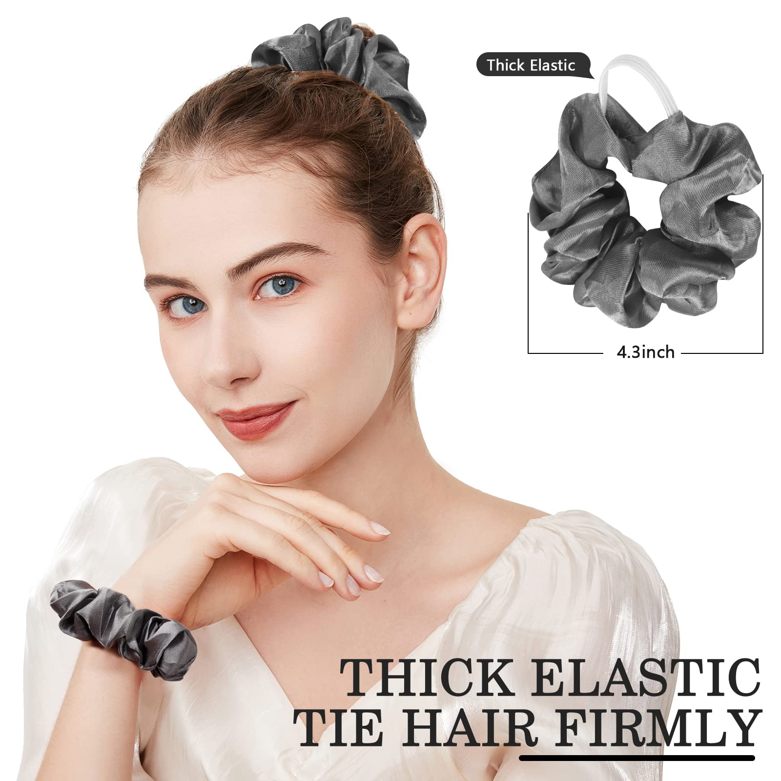 ADRIONE Satin Scrunchies for Women & Girls - 60 Pack Silk Scrunchies for Curly Hair