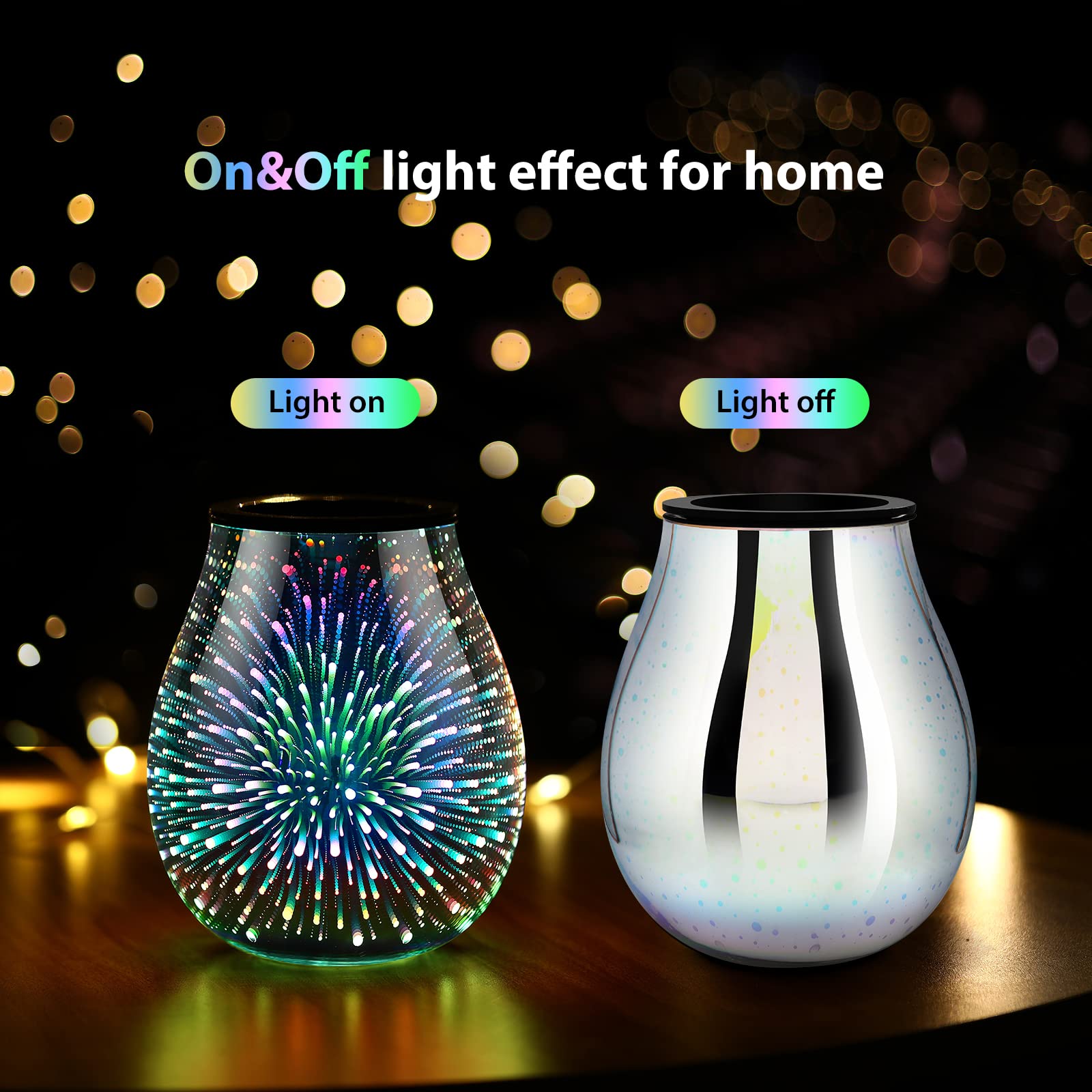 Inrorans 3D Glass Electric Wax Melt Warmer Oil Burner with Stable Heating PTC Reusable Silicone Tray 7 Colorful Changing Led Light Night Light Scent Warmer for Home Fragrance Warmers(3D Firework)…