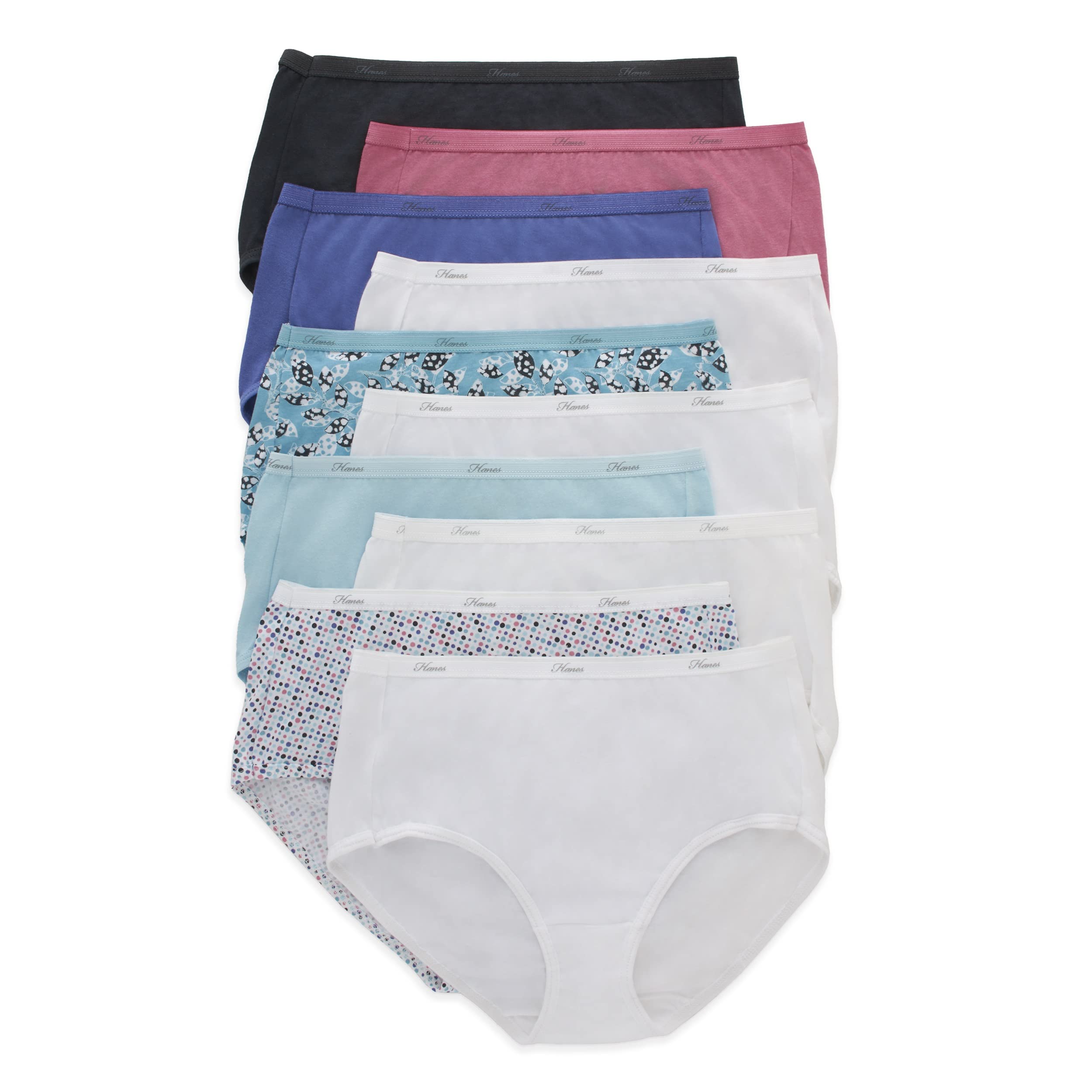 Hanes Womens Cotton Value Pack, 10-pack, Assorted (Colors May Vary) Briefs-underwear, Solid/Print Mix, 8 US