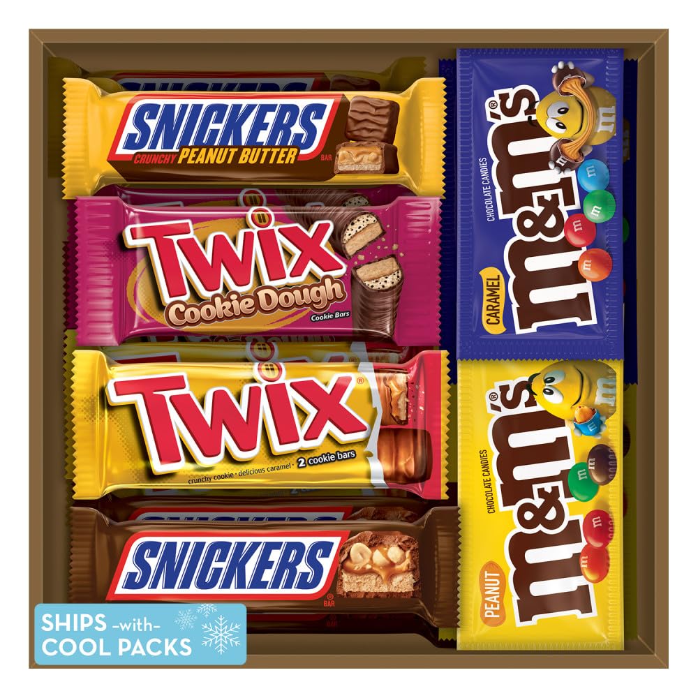 Mars M&M'S Peanut, M&M'S Caramel, SNICKERS Original, SNICKERS Peanut Butter Squared, TWIX Original und TWIX Cookie Dough Vielfaltspackung große einzeln verpackte Milchschokoladenriegel, 18 Stück