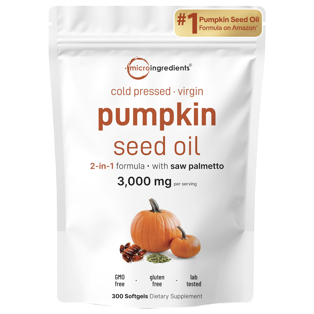 Kürbiskernöl mit Sägepalme, 3000 mg pro Portion, 300 Weichkapseln | Kaltgepresstes, reines natives Öl, essentielle Fettsäuren & Phytosterine | Unterstützt Haar, Harnwege, Blase & Prostata | GMO-frei