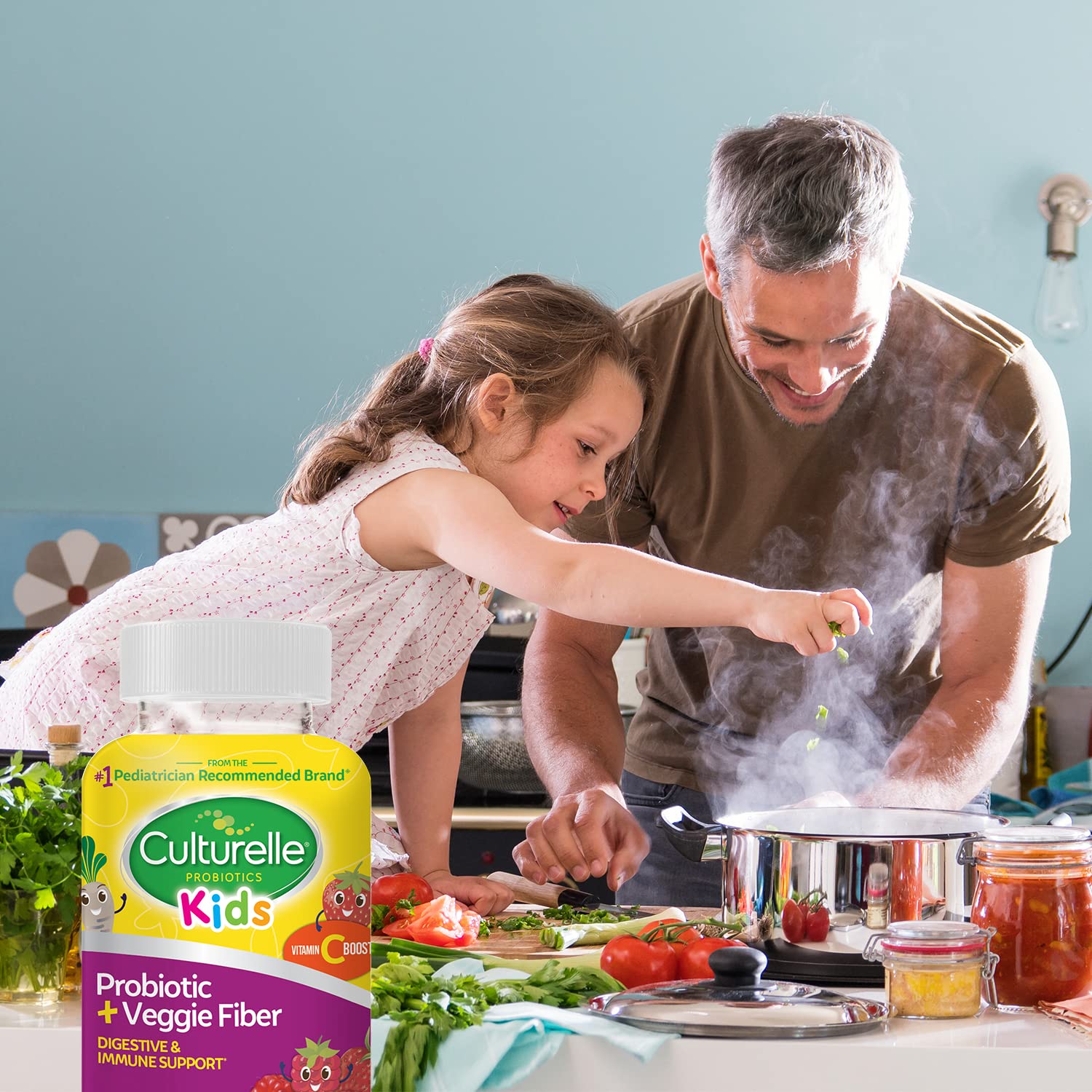 Culturelle Daily Probiotic for Kids + Veggie Fiber Gummies (Ages 3+) - 60 Count - Digestive Health & Immune Support – Berry Flavor with a Vitamin C Boost