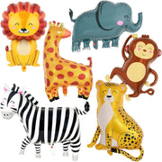 6 Pcs Safari Balloons, Jungle Safari Animals Foil Balloons, Giant Zoo Animal Balloon Zebra Elephant Monkey Lion Giraffe Leopard Shaped Animal Balloon for Zoo Wildlife Theme Birthday Party Decorations
