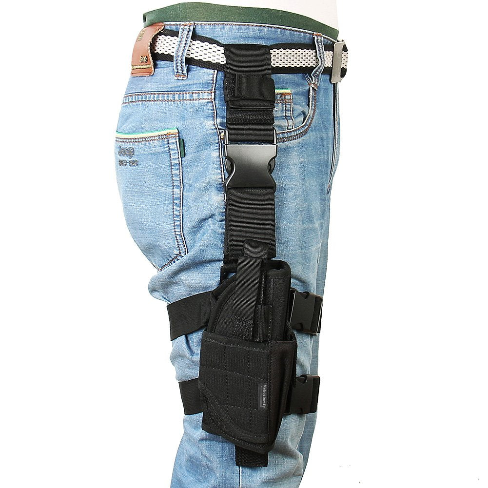 Nehostertfy Adjustable Drop Leg Holster Black Tactical Thigh Holster for Pistols Right Hand