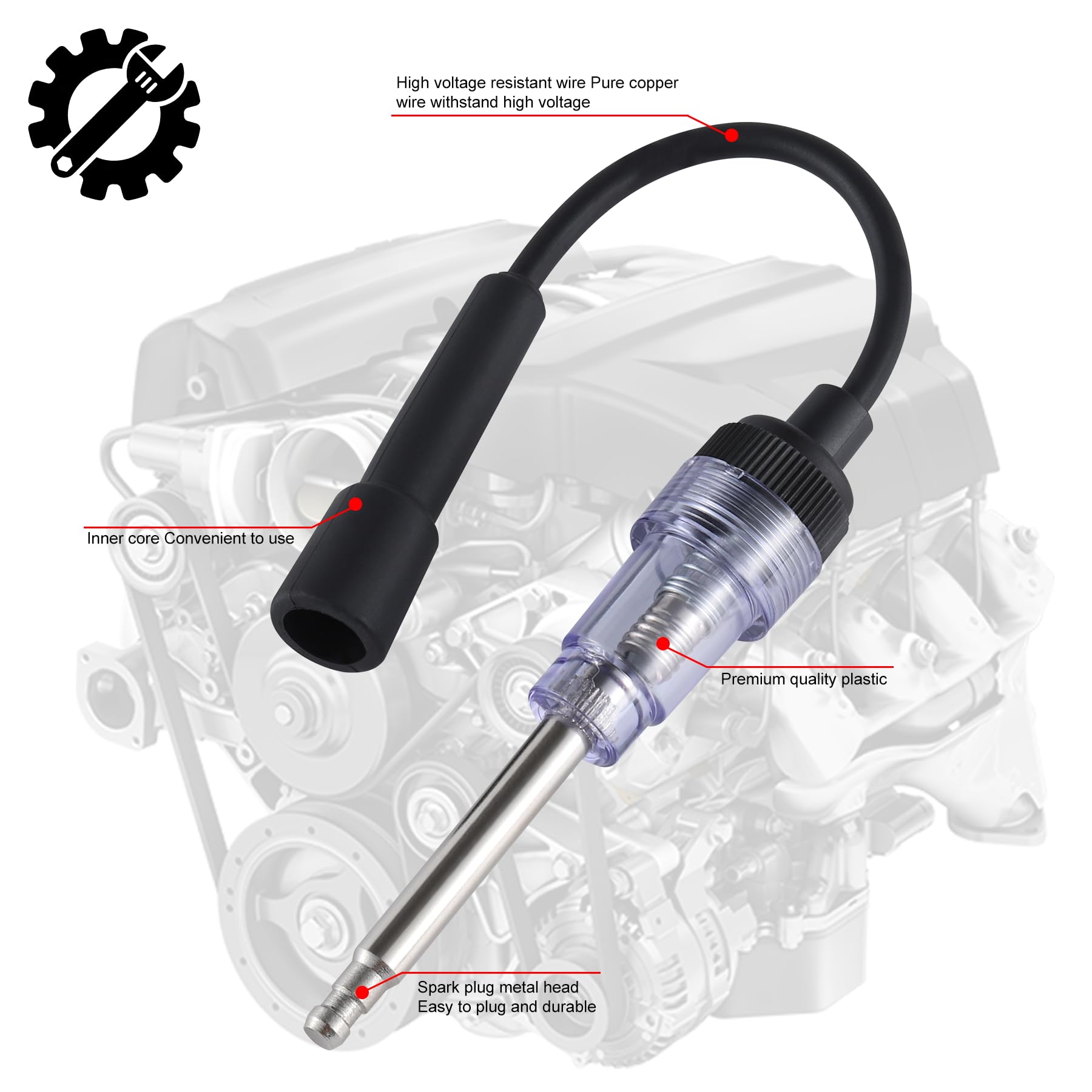SINGARO Inline Spark Plug Tester, Plug-in Engine Ignition Tester, Car Exterior Accessories, Automobile, Lawn Mower,Engine Verification-Armature Diagnostic Test Tool