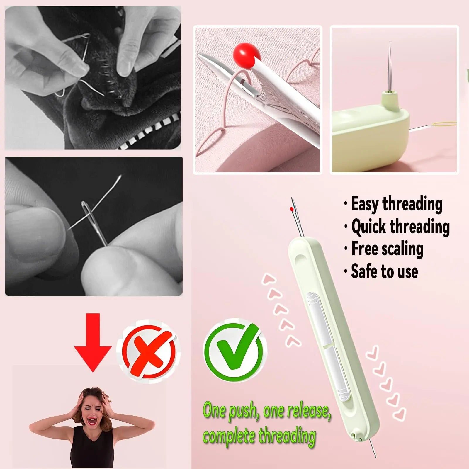 Needle Threaders, 3PCS 2 in 1 Needle Threader Seam Ripper for Hand Stitching, Upgraded Automatic Needle Threader with Stretchable Thread Insertion Needles, Sewing Supplies, Sewing Stitch Remover Tool