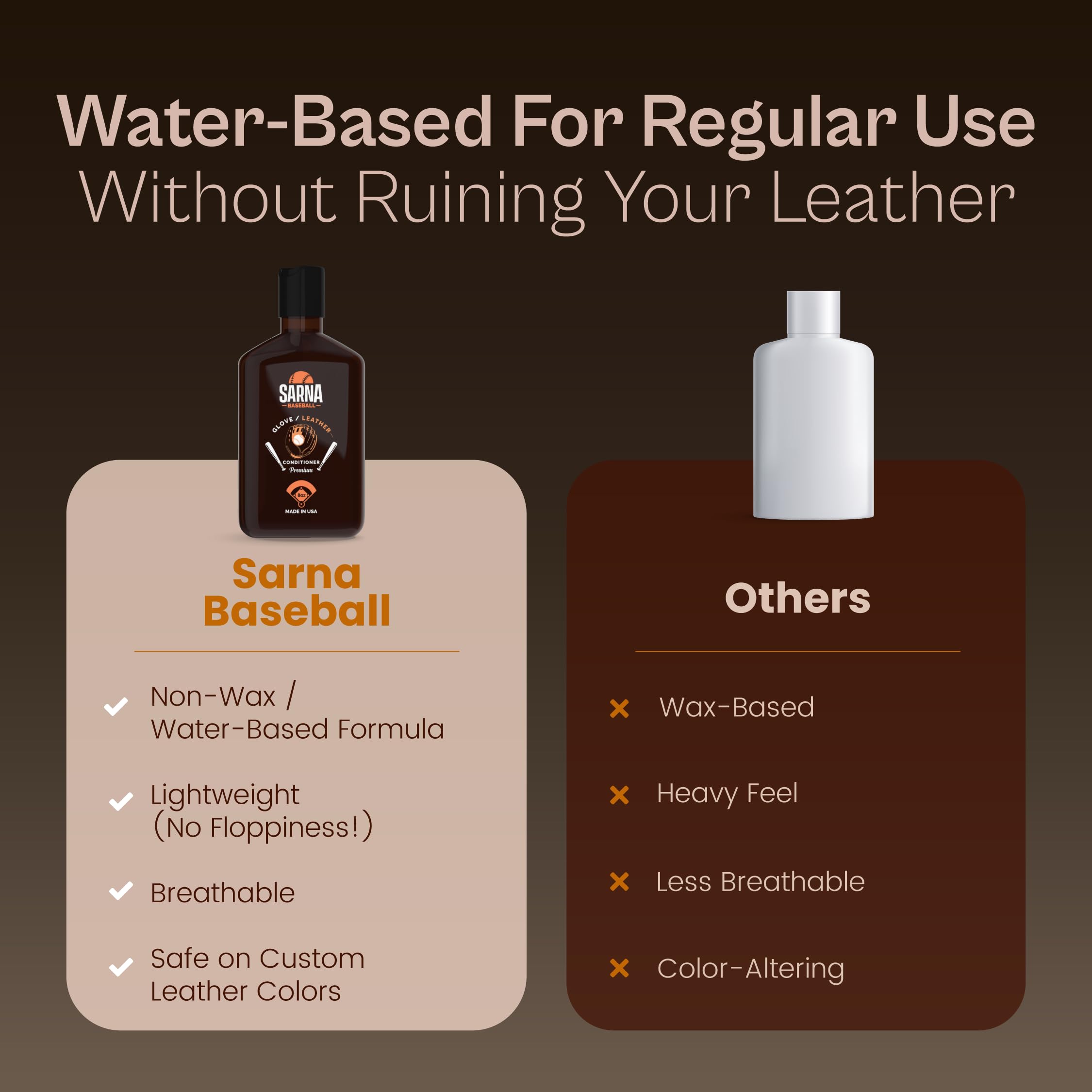 Sarna Baseball Glove Conditioner – 8 oz – Softens & Protects Catcher's Mitts – Fast-Absorbing, Premium Glove Balm – Ideal for Baseball & Softball Gloves, Break in & Maintenance
