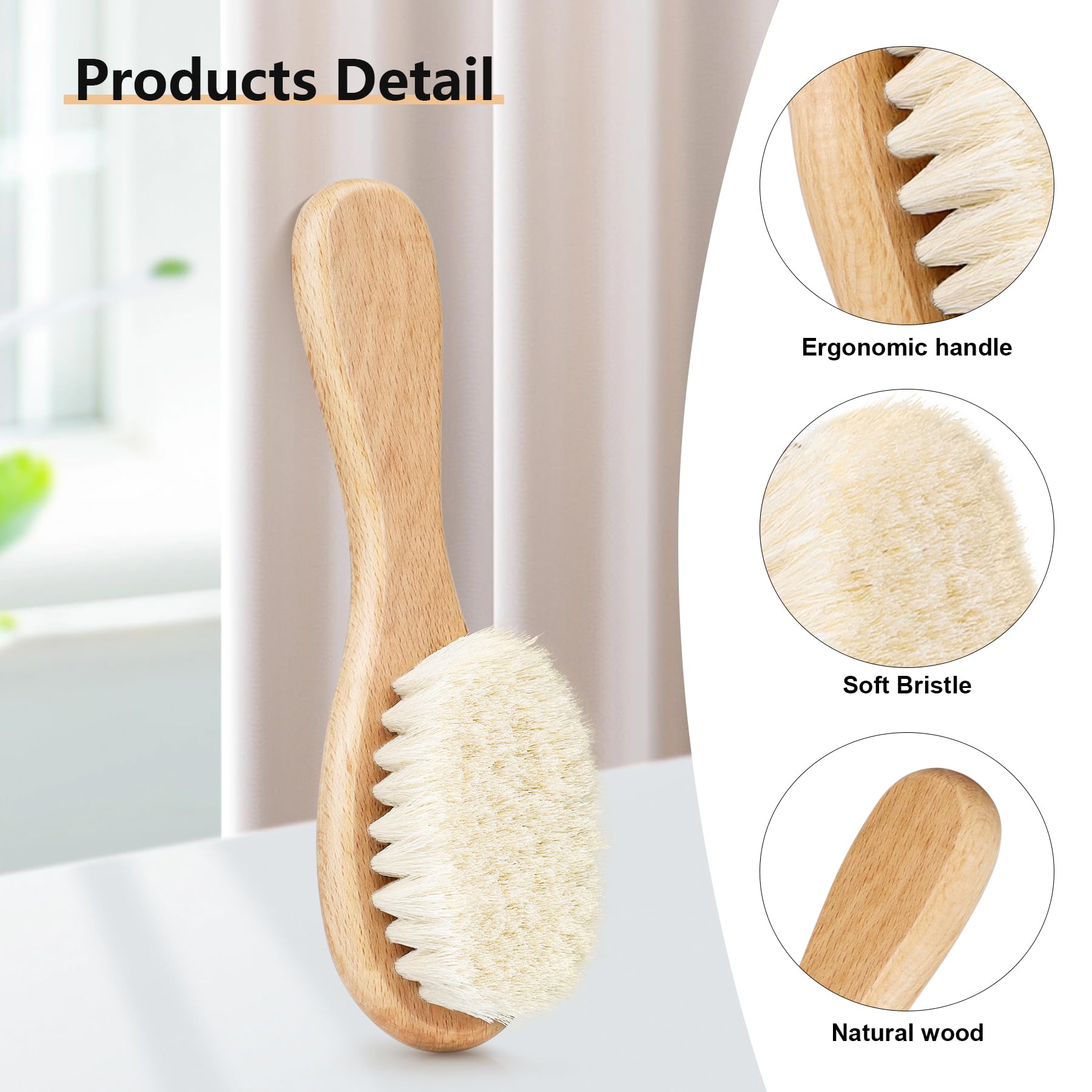 Molylove Baby Hair Brush, Wooden Goat Bristles Hair Brush for Newborns & Toddlers, Ideal for Cradle Cap, Perfect Baby Registry Gift, Hypoallergenic, 1 Count