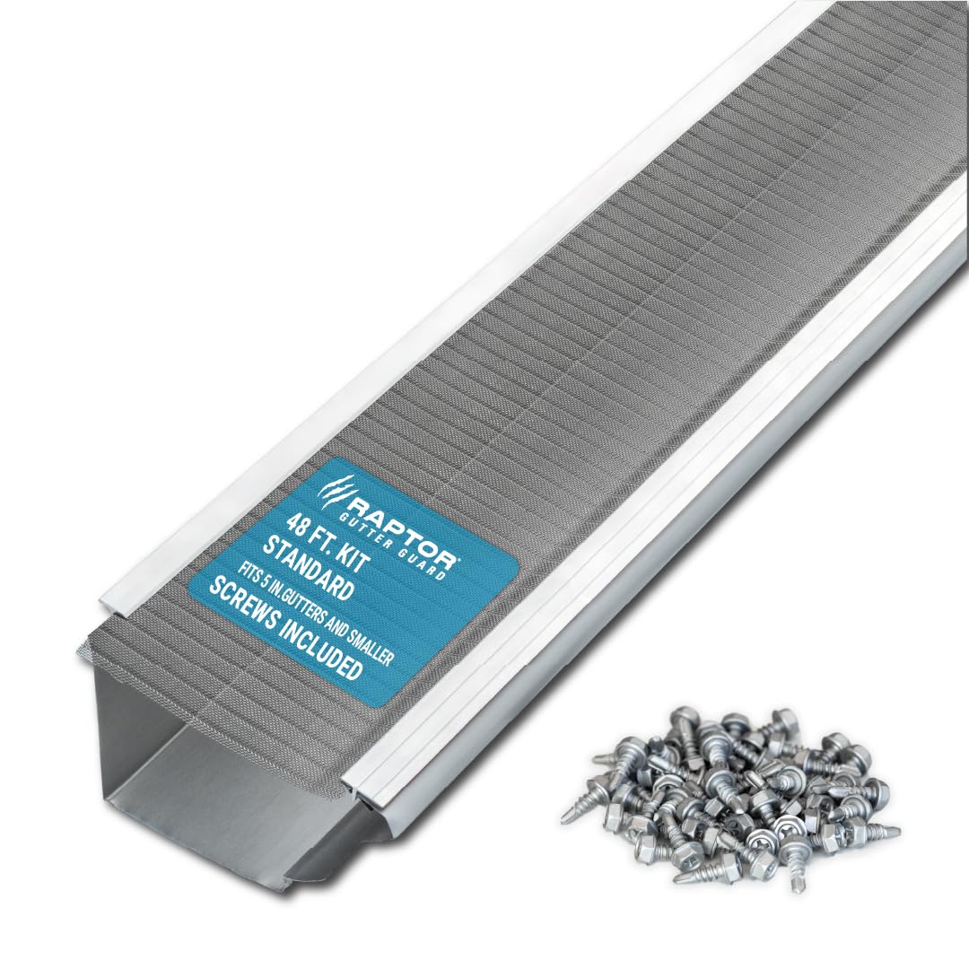 Raptor Gutter Guard - 48 FT. (Nominal) Contractor Grade Stainless Steel Micro-Mesh Gutter Guard Kit with Screws Included. Fits 5 in. Gutters and Smaller. DIY-Friendly. (5.625 in. x 47.625 in.)