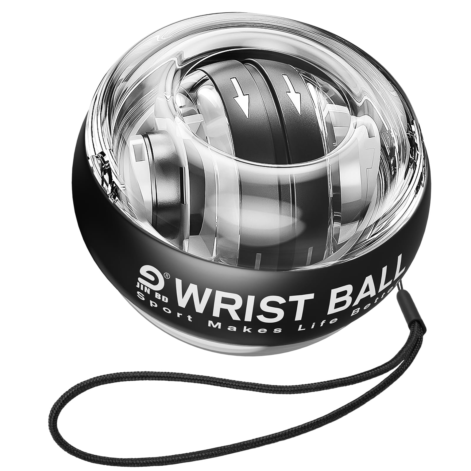 JIN BD Wrist Trainer/Strengthener Gyro Ball Auto-Start Gyroscopic Forearm Exerciser for Strengthen Arms, Fingers, Wrist Bones and Muscles (Black Without Light)