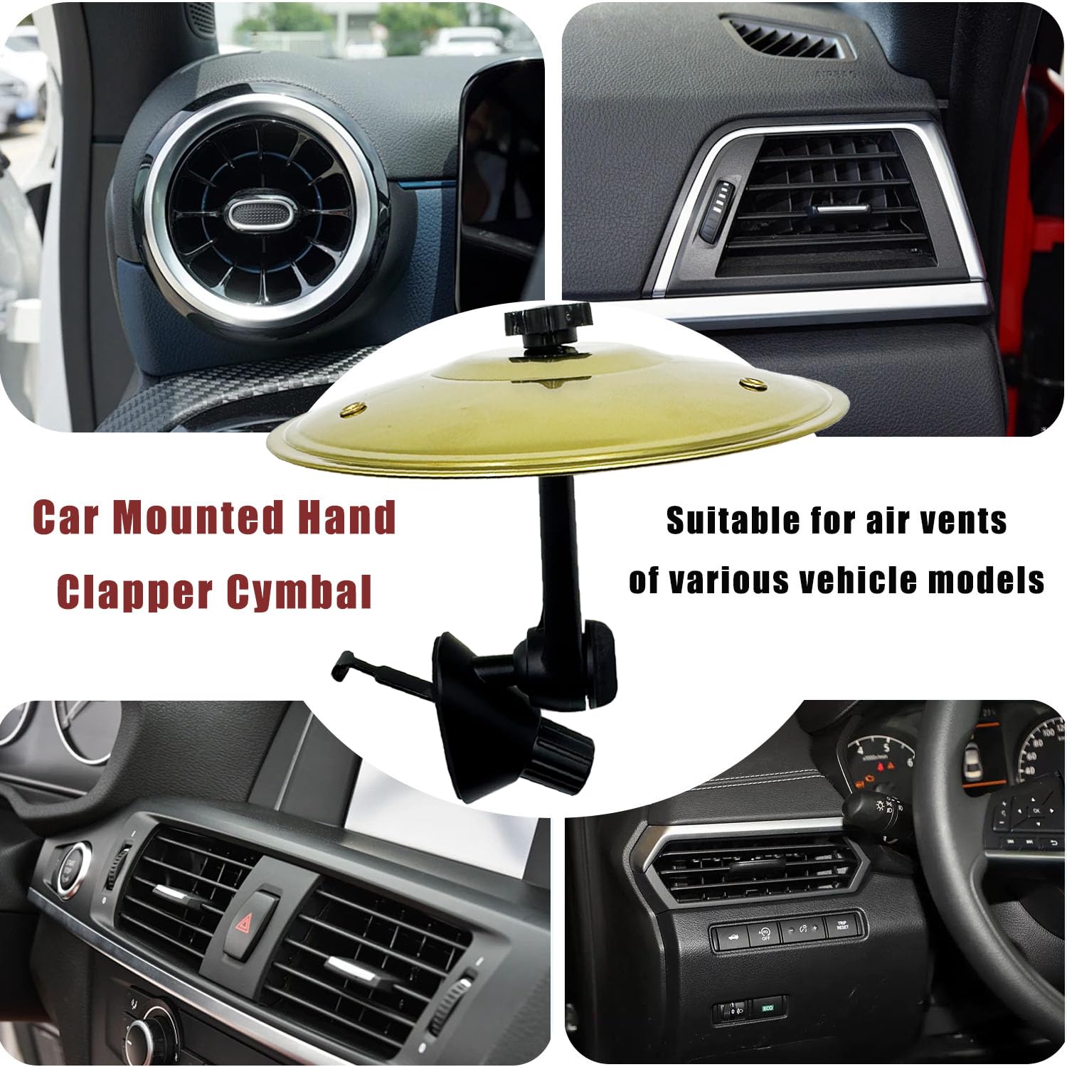 Car Cymbal, Car Cymbal Air Vent, Mini Drum Crash Cymbal For Car Vent, Suitable For All Types Of Vehicles (Gold)