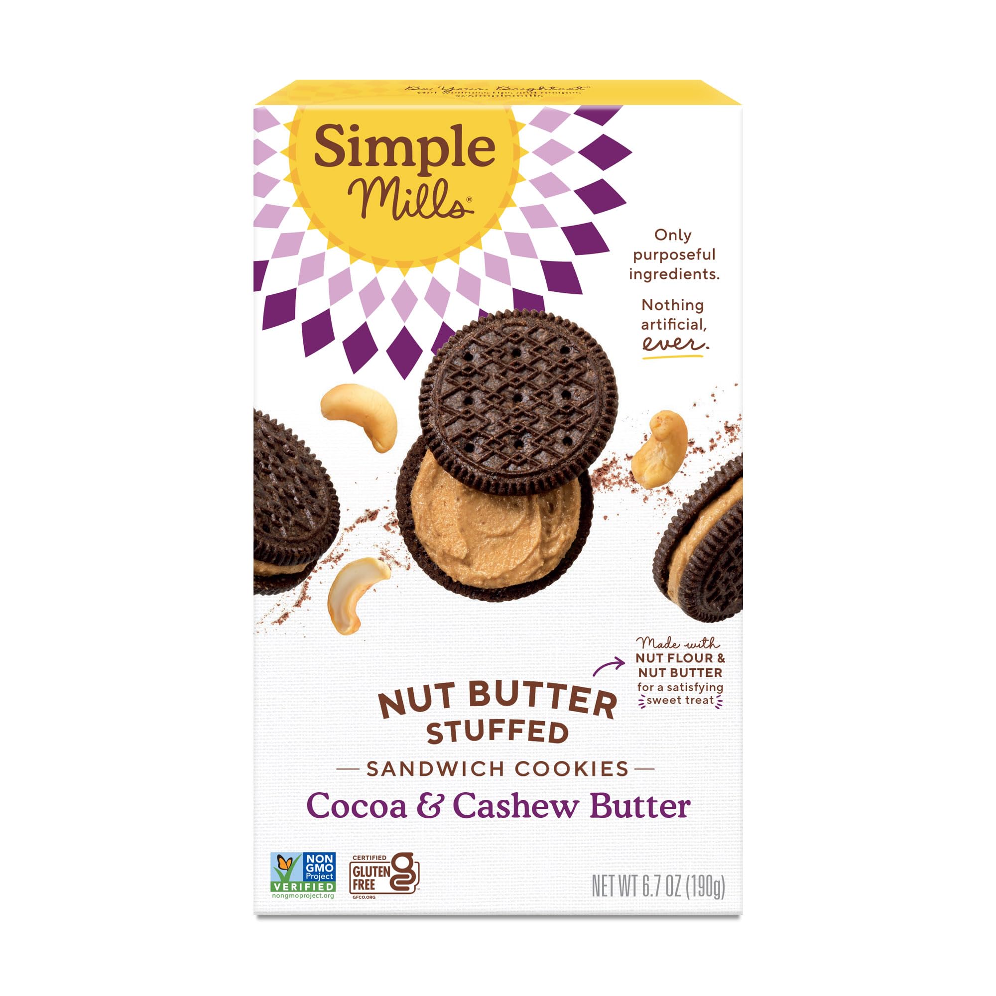 Simple Mills, Cocoa Cashew Creme Sandwich Cookies - Gluten Free, Vegan (Pack of 1)