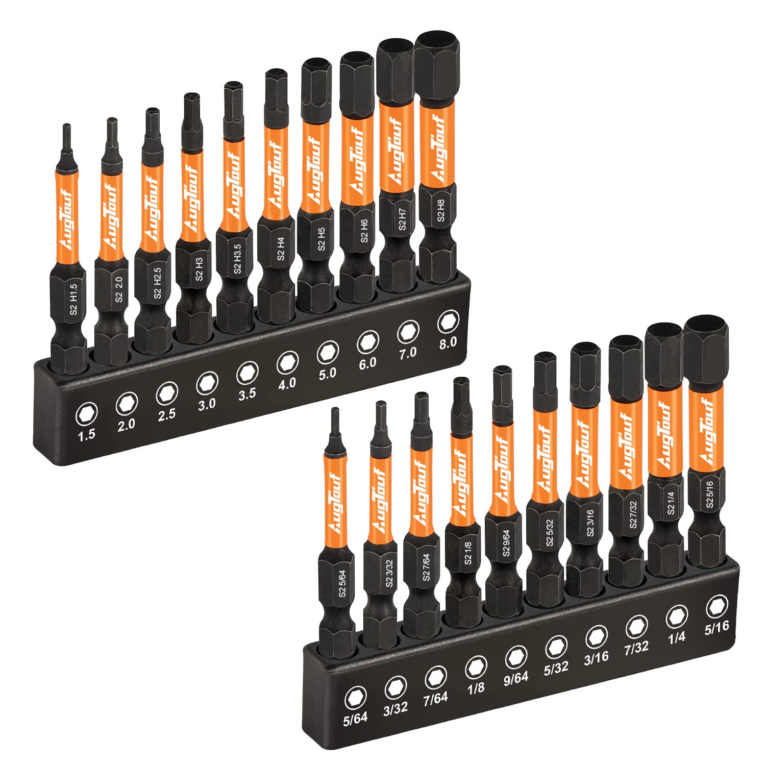 toolant Schlagschrauber-Innensechskant-Inbusschlüssel-Bohrer-Set, 20-teilig (metrisch & SAE), 1/4" Sechskantschaft S2 Stahl-Sechskant-Bitsatz, CNC-gefräste Spitzen mit Magnetismus, 5 cm lang mit Aufbewahrungsbox