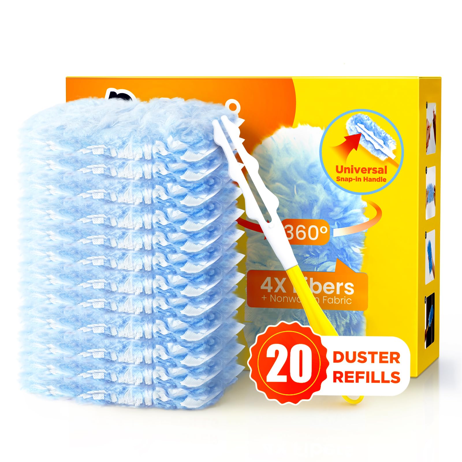 Heavy Duty Duster Refills for Swiffer Duster, 20 Count Duster Refills with 1 Handle, Multisurface 360 degrees Dusters with 4X Microfibers, Unscented Disposable Dusters for Cleaning (Blue)