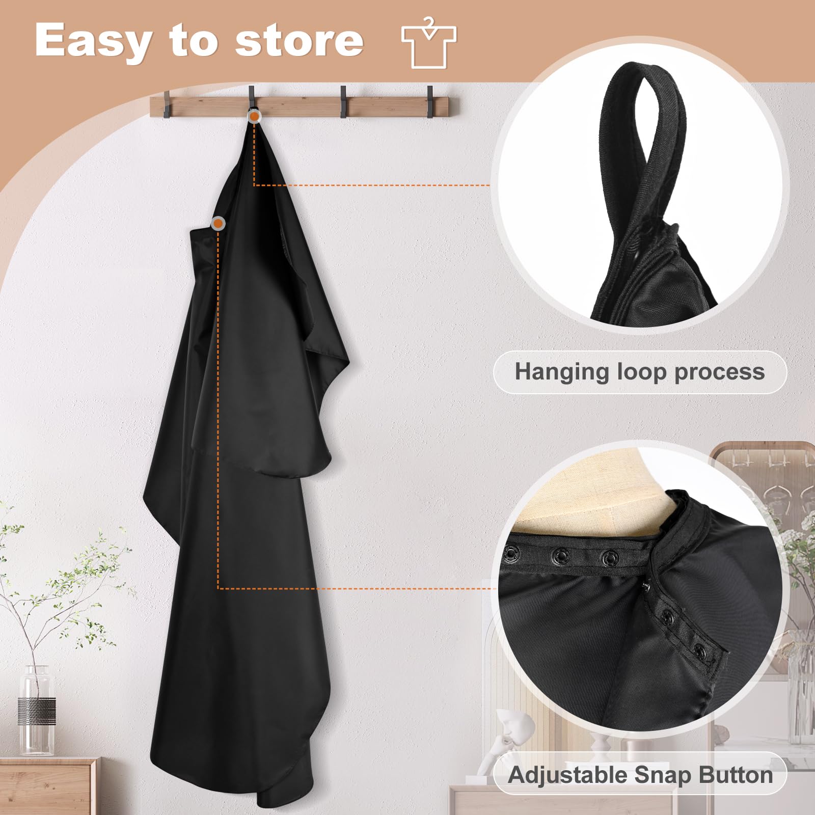 JSAZCKC Hair Cutting Cape with Adjustable Snap Closure, Professional Barber Cape, Large Size Haircut Salon Supplies for Men and Women - (Black)