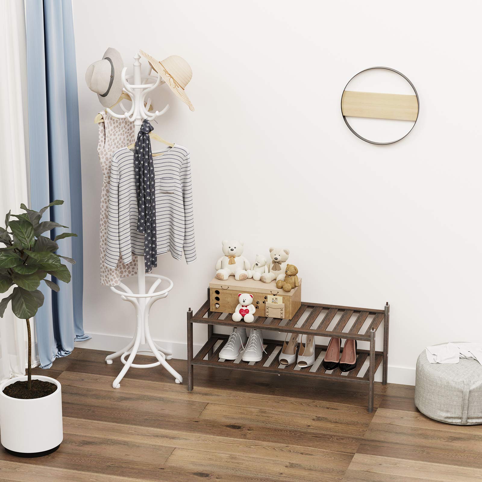 Dranixly Shoe Rack,2-Tier Bamboo Stackable Shelf Storage Organizer for Entryway, Hallway and Closet, 27.2"x11"x13.2" (Mocha)