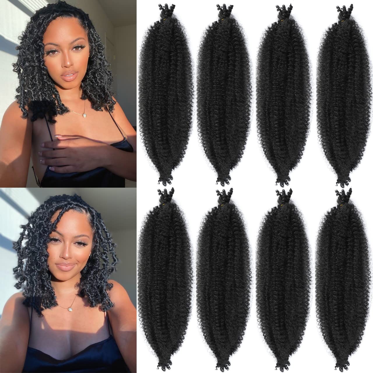 8 Packungen vorgeschnittenes, federndes Afro Twist Haar, geeignet für beschädigte Soft Locs, Synthetisches Marley Twist Braiding Hair (45 cm, 1B)