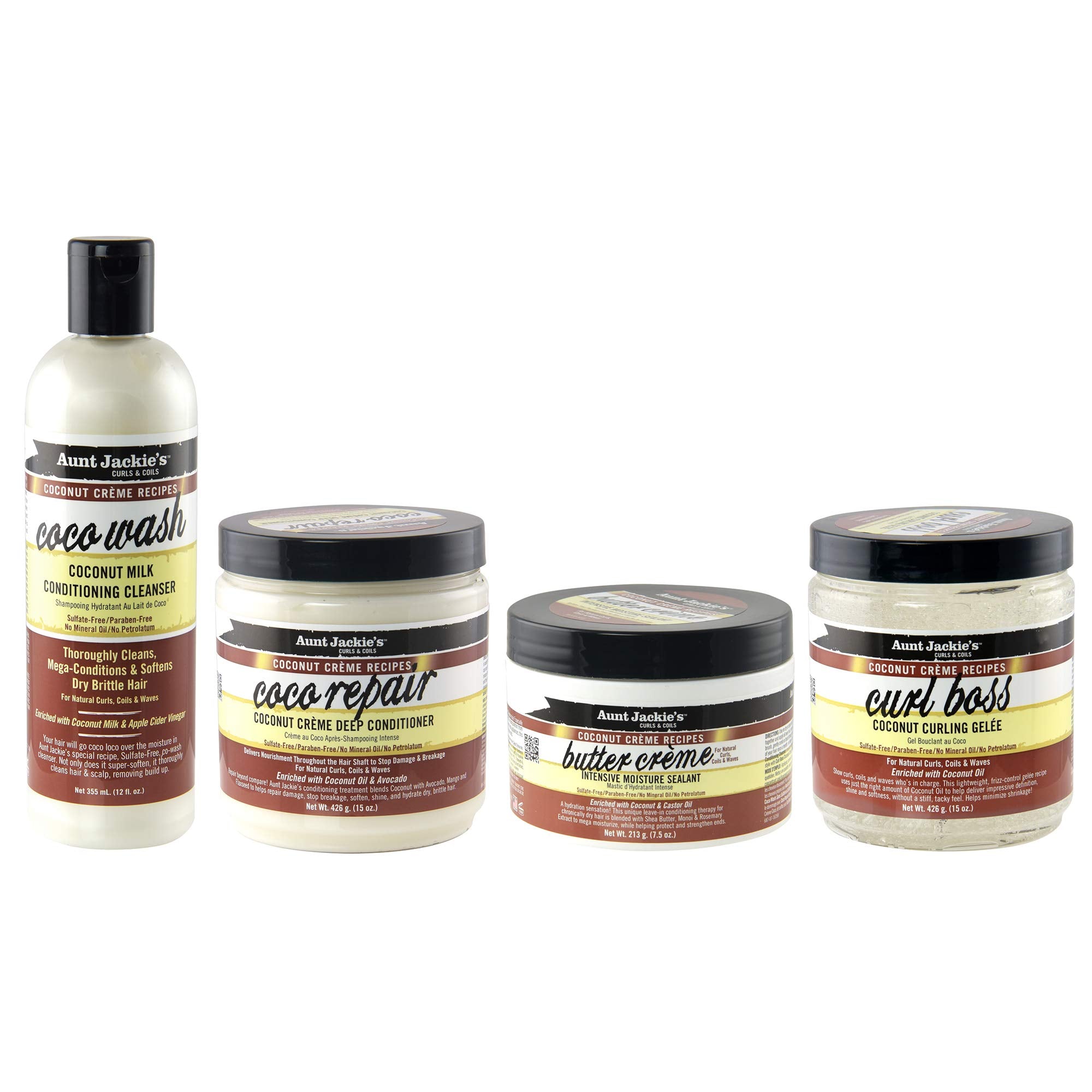 Aunt Jackie's Coconut Crème Recipes Curl Boss Coconut Curling Hair Gel for Natural Curls, Coils and Waves, 15 oz