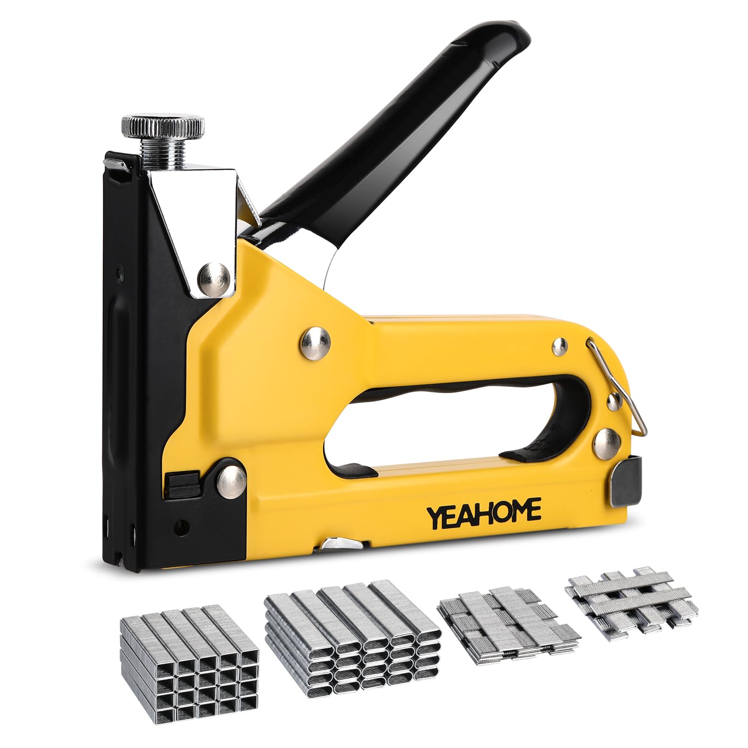 Polsternadelpistole Heavy Duty, YEAHOME 4-in-1 Tacker mit 4000 Klammern, manueller Brad Nailer mit Leistungsanpassung, Tacker für Holz, Handwerk, Zimmerei, Dekoration DIY