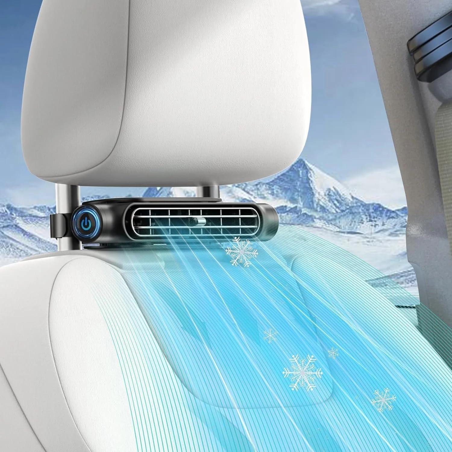 مروحة سيارة لمقعد السائق والراكب - مروحة تبريد صغيرة محمولة بمنفذ USB للمقعد الخلفي للأطفال والرضع، مروحة هادئة لمسند الرأس والرقبة مع 3 سرعات رياح قابلة للتعديل لجميع السيارات والمركبات وسيارات الجيب والشاحنات وسيارات RV