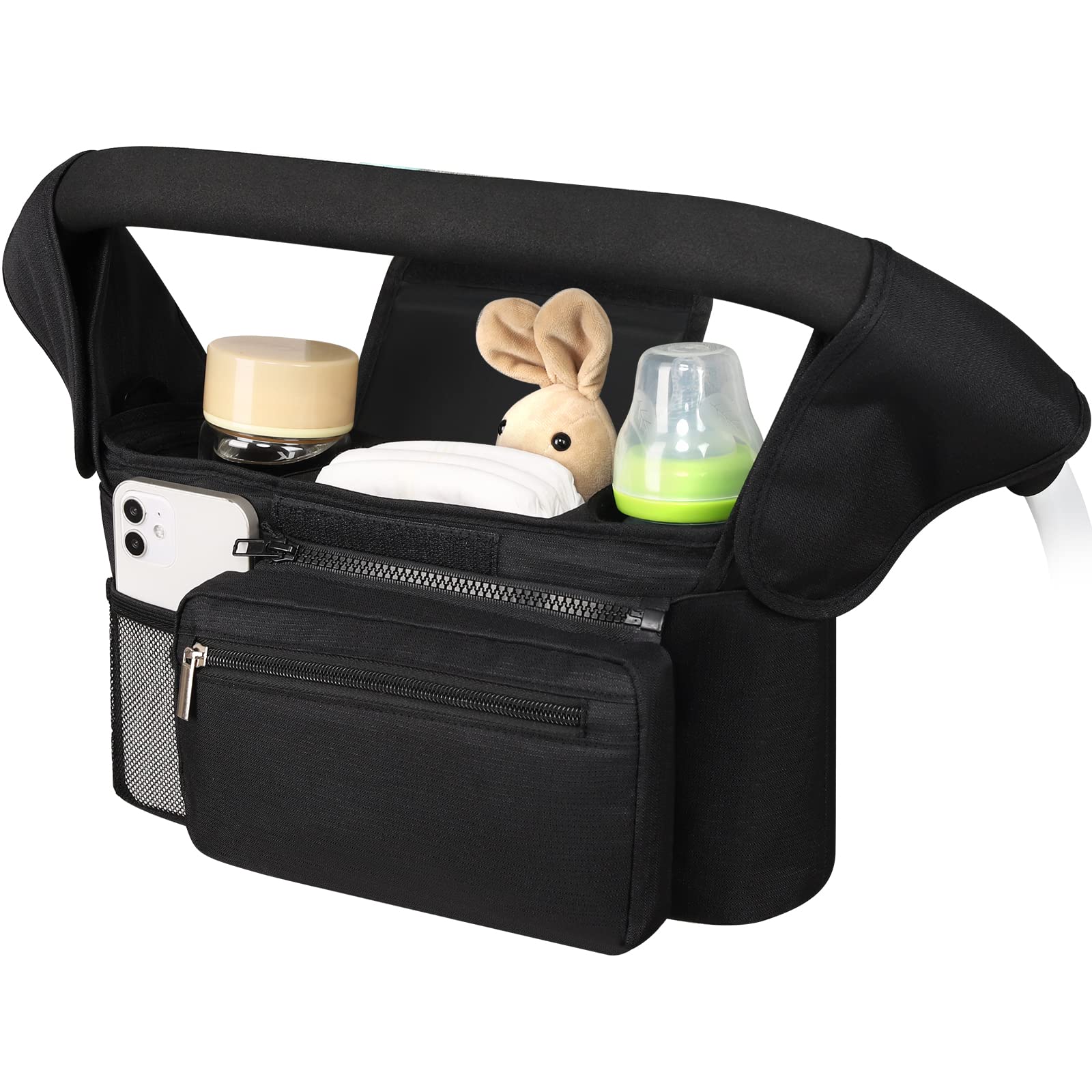 Accmor Universal Stroller Organizer with Insulated Cup Holder Detachable Phone Bag and Shoulder Strap,Stroller Bag Caddy Organizer Fits for Uppababy, Baby Jogger, Britax Strollers
