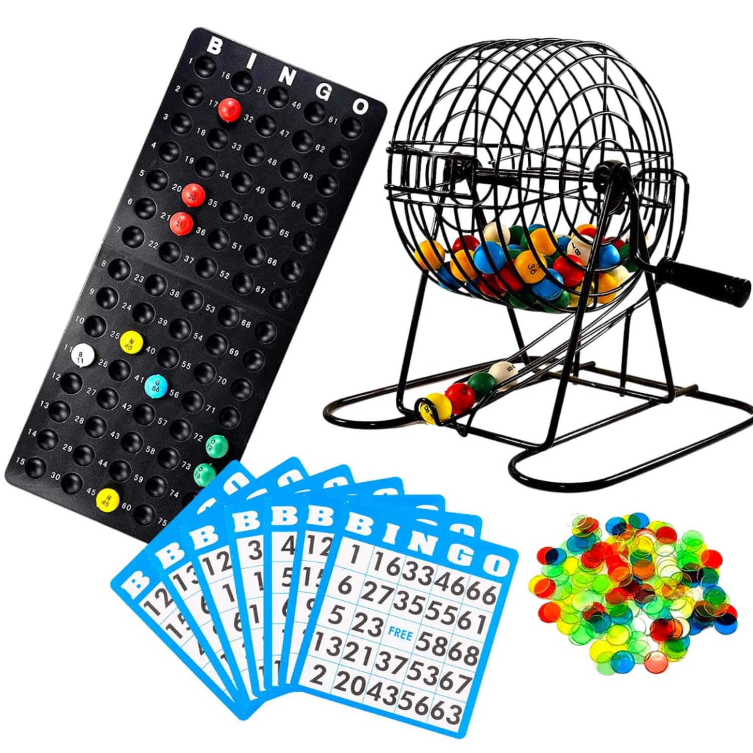 Regal Bingo Deluxe Game Set for Adults and Kids - Includes 8 Inch Wheel Cage, 75 Balls, Master Board, 50 Cards and Colorful Chips - Fun Family Game Night