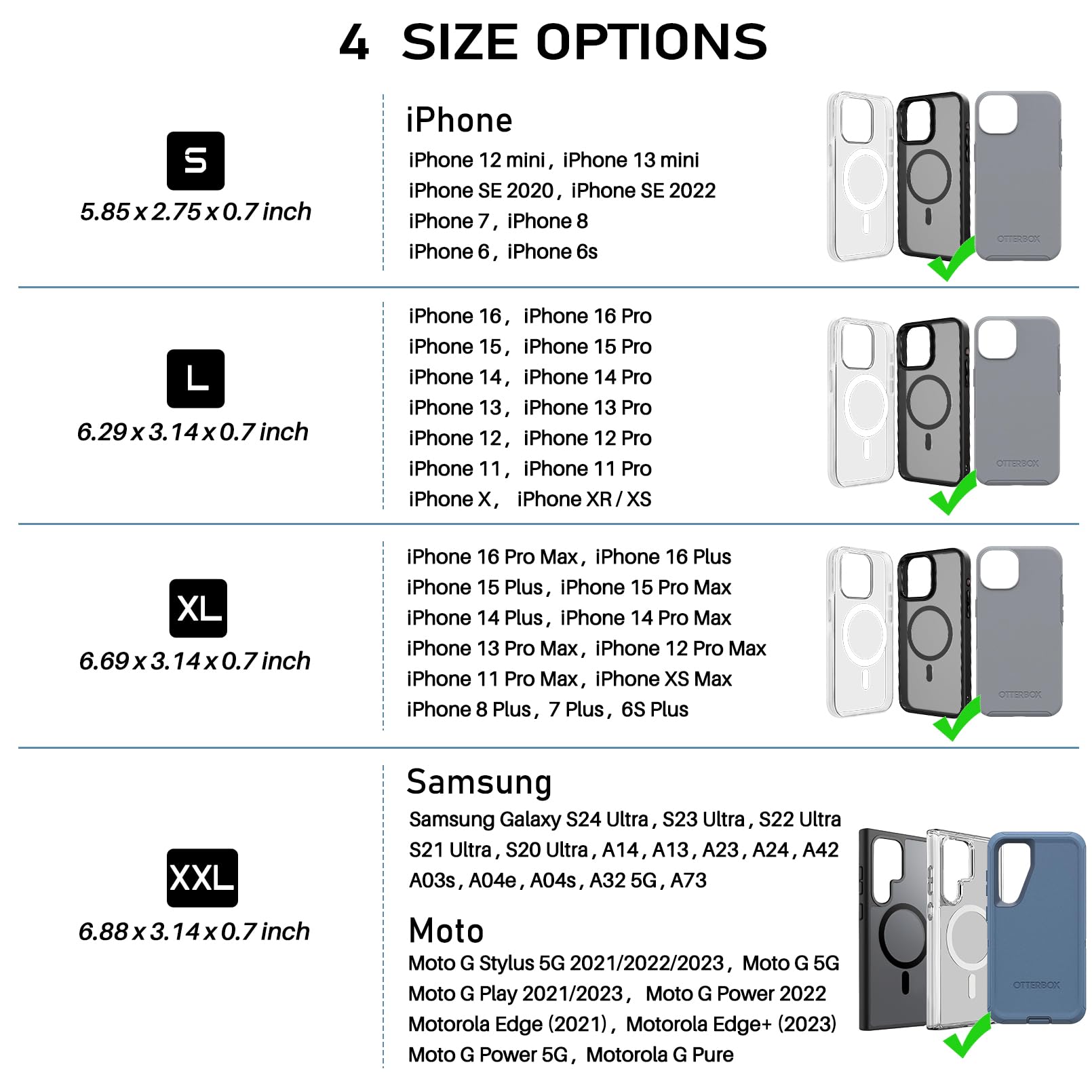 ykooe Rugged Nylon Holster Compatible with iPhone 16 15 14 13 12 & Pro Models, Galaxy S25, S24, S23, S22 Cell Phone Belt Holder for Men, Black - L