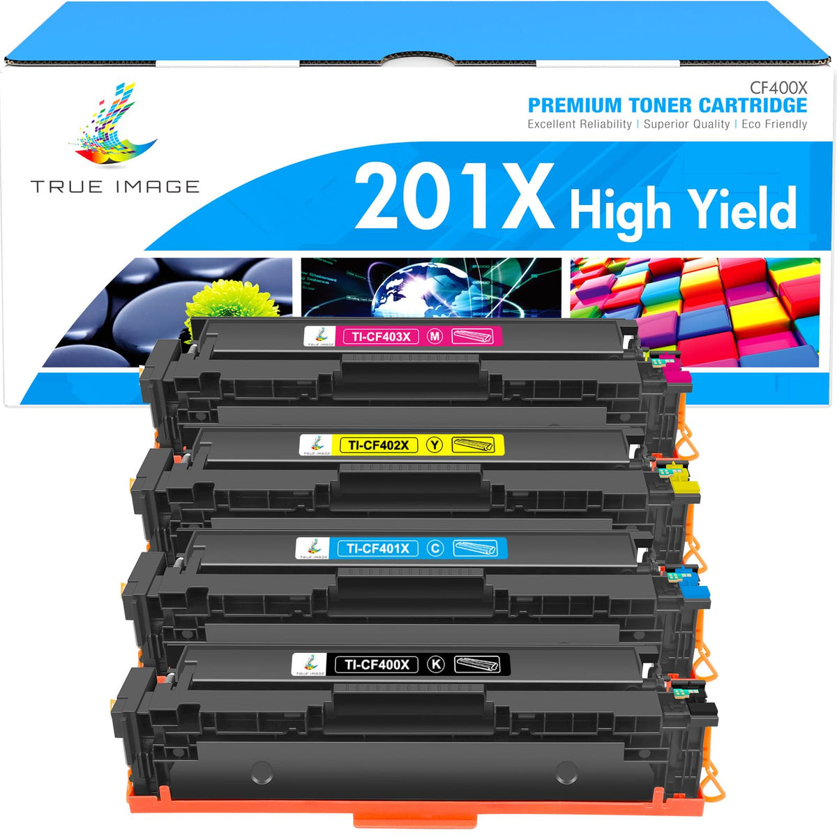 TRUE IMAGE 201X M277dw Tonerkartusche, 4er-Pack, hohe Reichweite, kompatibel für HP 201X 201A M252dw CF400X Color LaserJet Pro MFP M277dw M277c6 CF401X CF402X CF403X Drucker Schwarz/Cyan/Gelb/Magenta